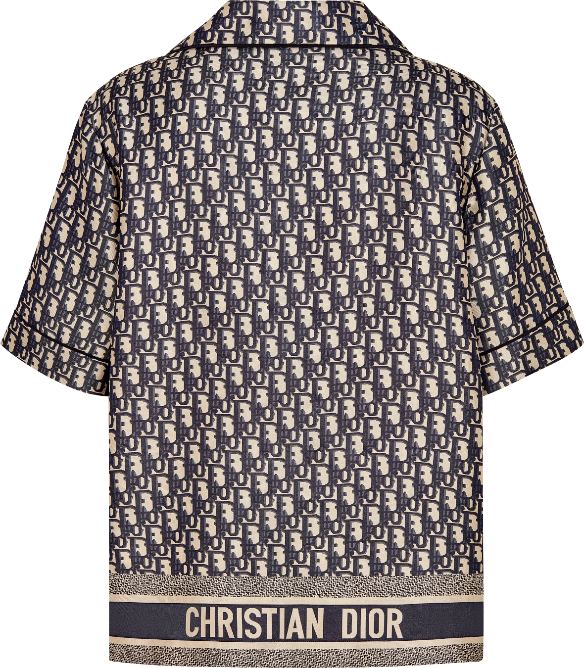 Dior Chez Moi shirt met korte mouwen Blauwe zijden keperstof met Dior Oblique motief DIOR