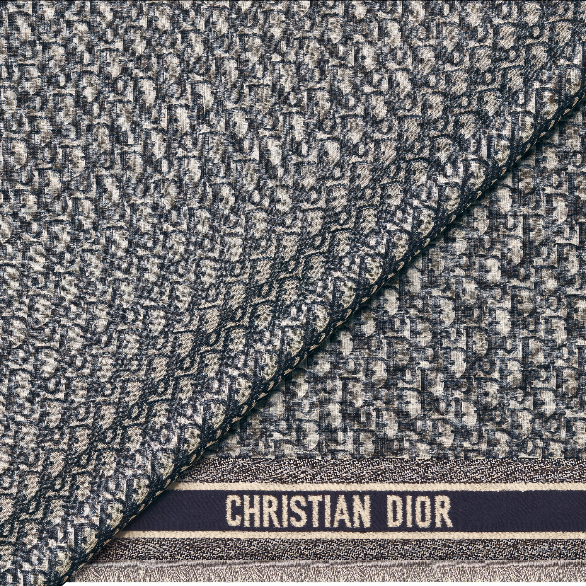 Dior Oblique Shawl Navy Blue Wool, Silk and Cotton E09