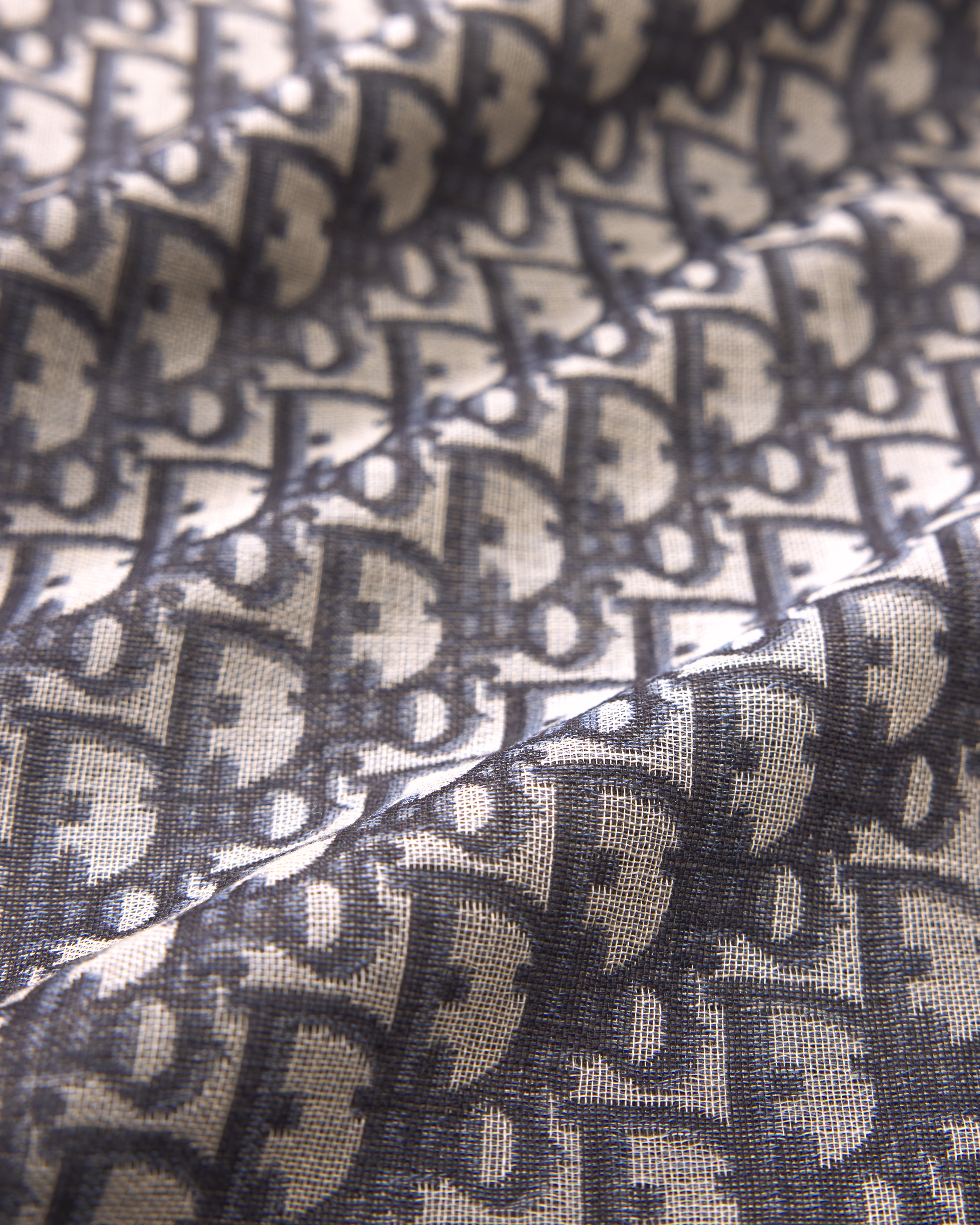 Dior Oblique 숄 네이비 블루 울 실크 코튼 E09