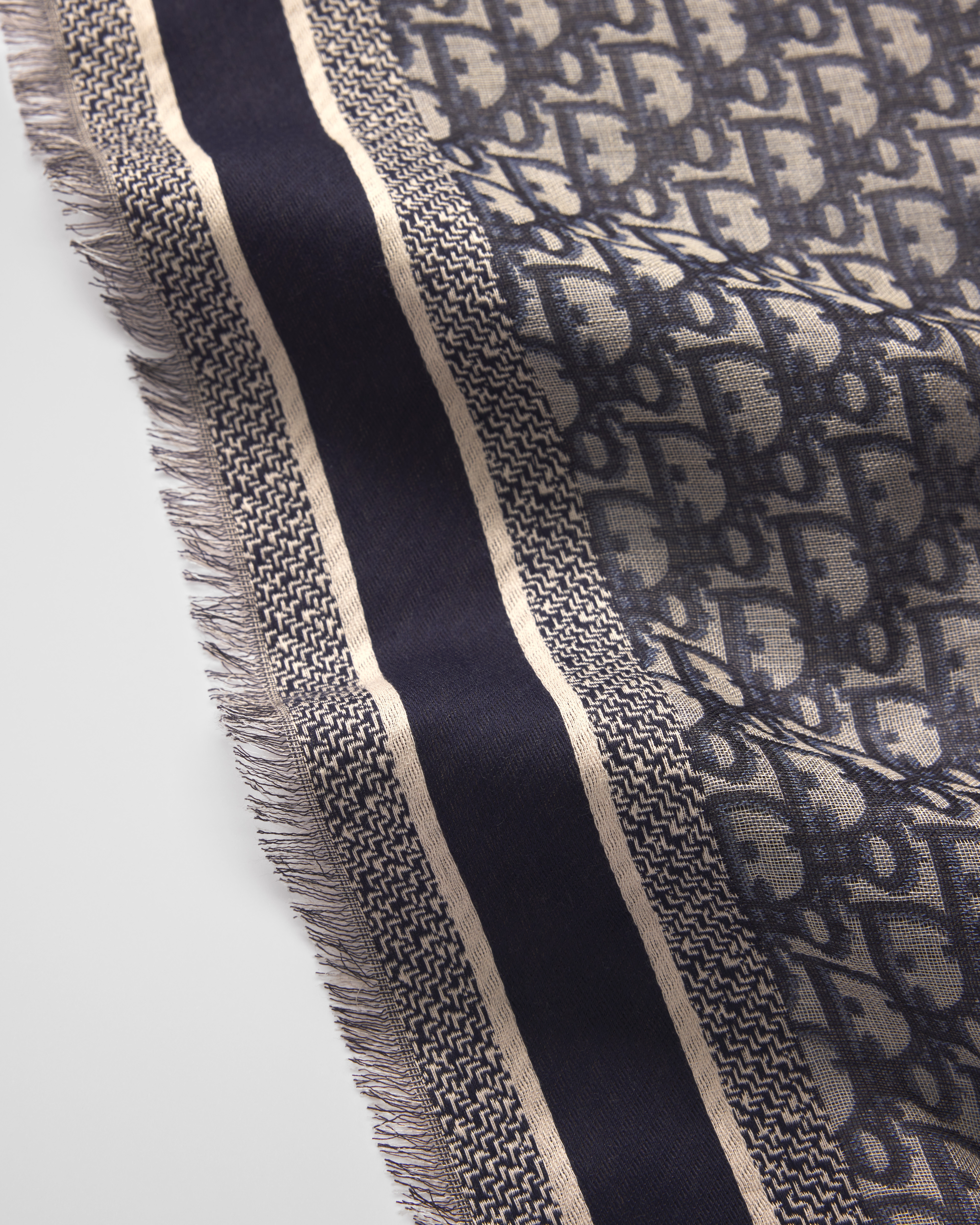 Dior Oblique 숄 네이비 블루 울 실크 코튼 E10