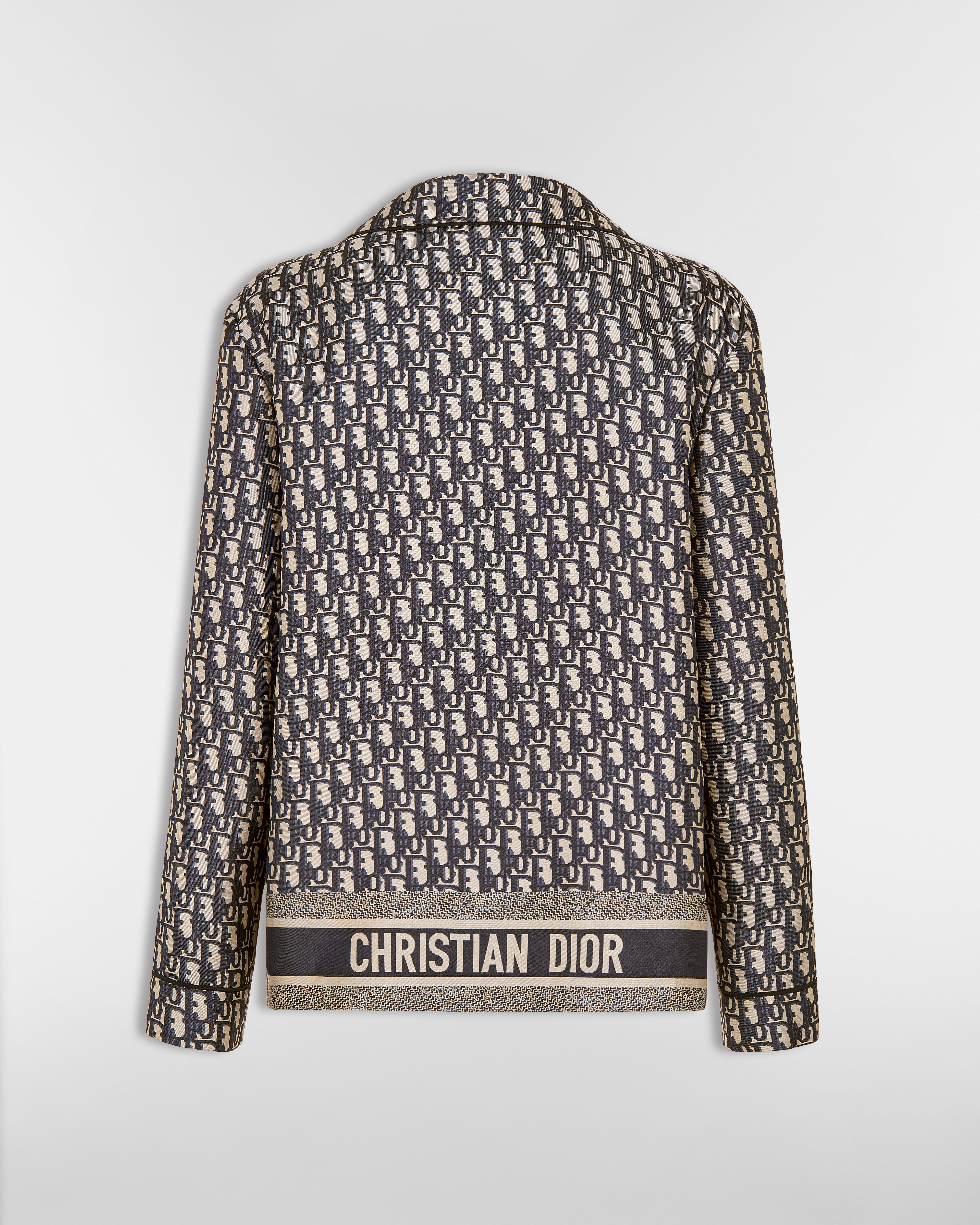 Dior Chez Moi-shirt Blauwe zijden keperstof met Dior Oblique-motief E08