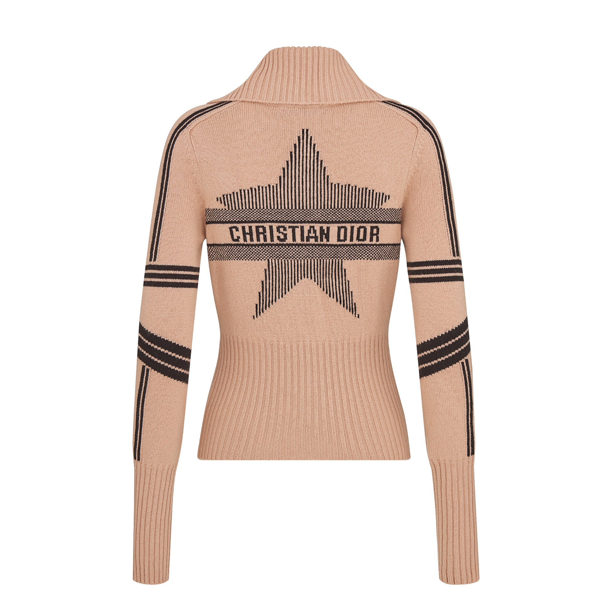 DiorAlps Mock Neck Cardigan Pink Virgin Wool and Cashmere Knit with Black Dior Star Motif E08