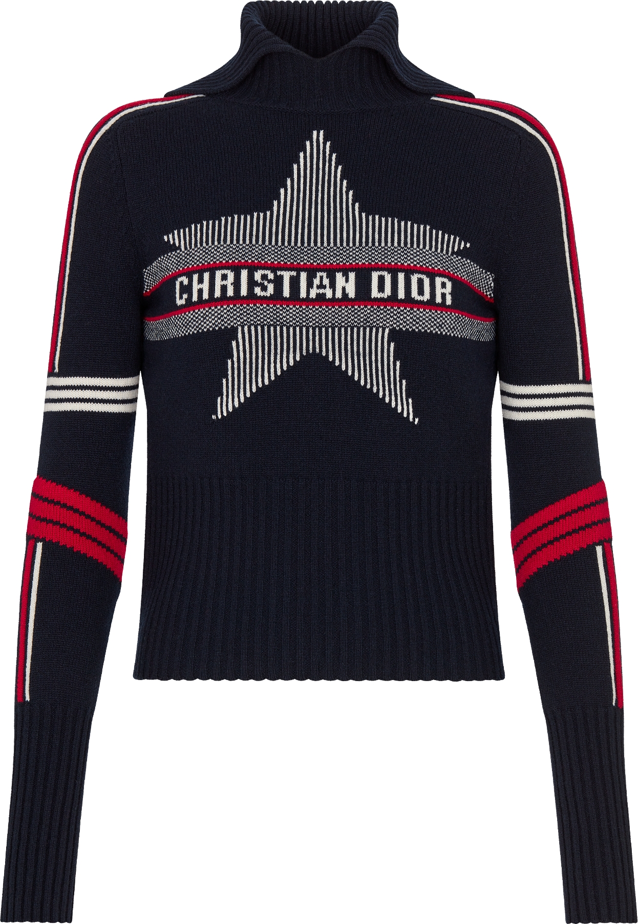 DiorAlps Mock Neck Sweater Gray Virgin Wool and Cashmere Knit with White Dior Star Motif DIOR