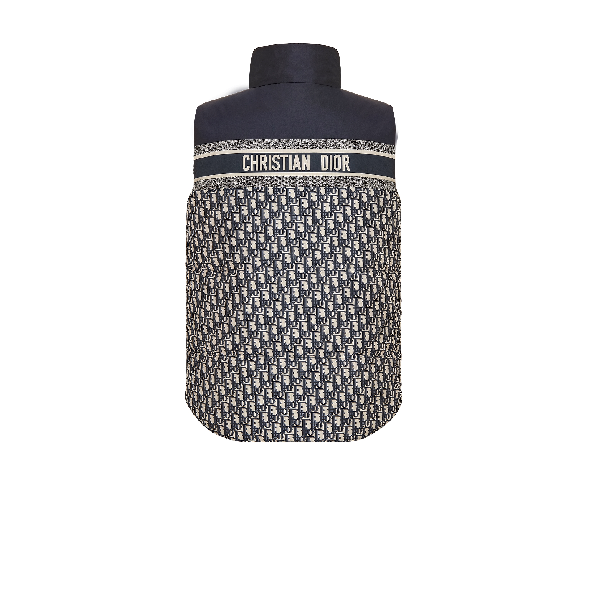 Doudoune sans manches réversible Taffetas technique matelassé à motif Dior Oblique bleu et écru E08