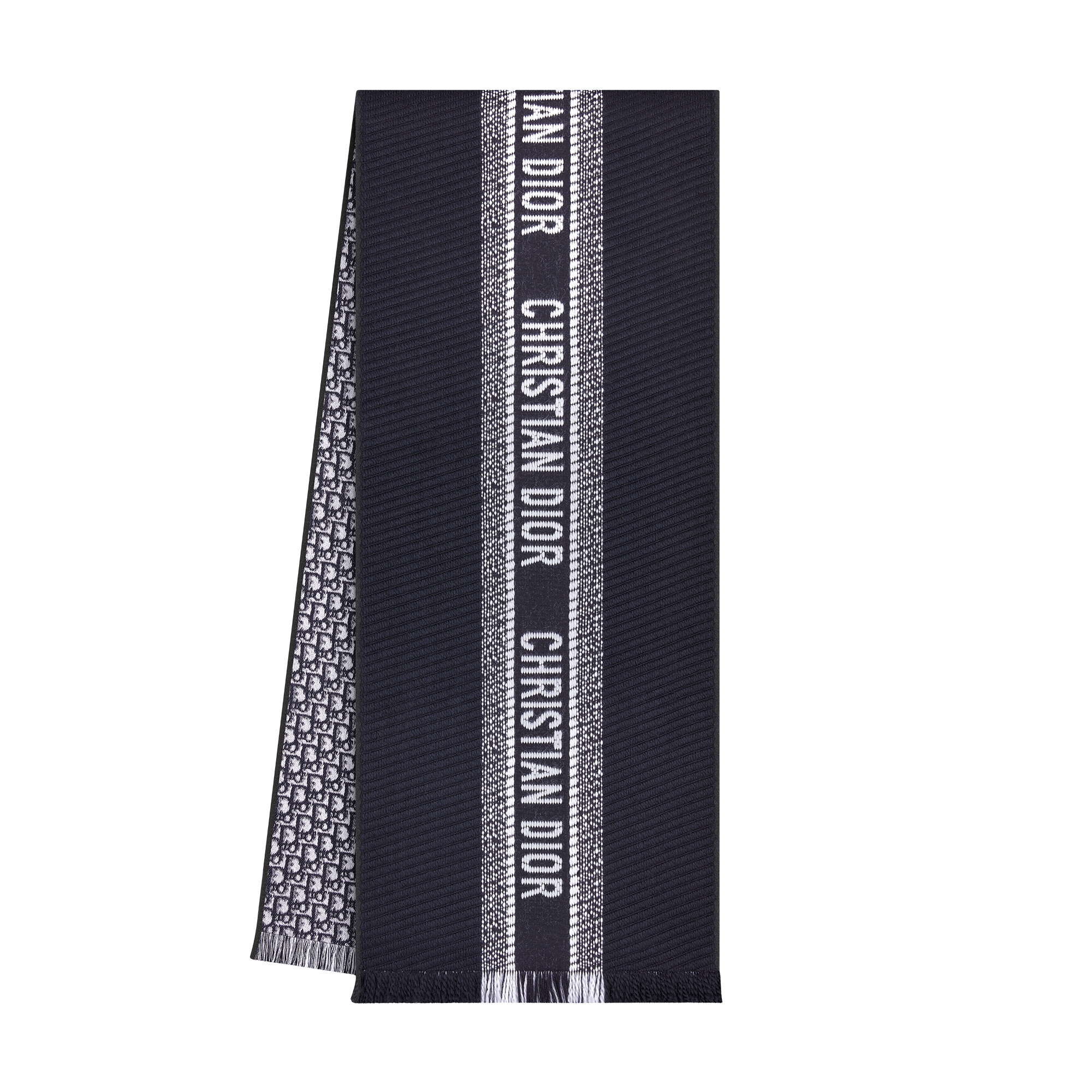 Dior Oblique University Reversible Scarf Navy Blue Wool and Silk E03