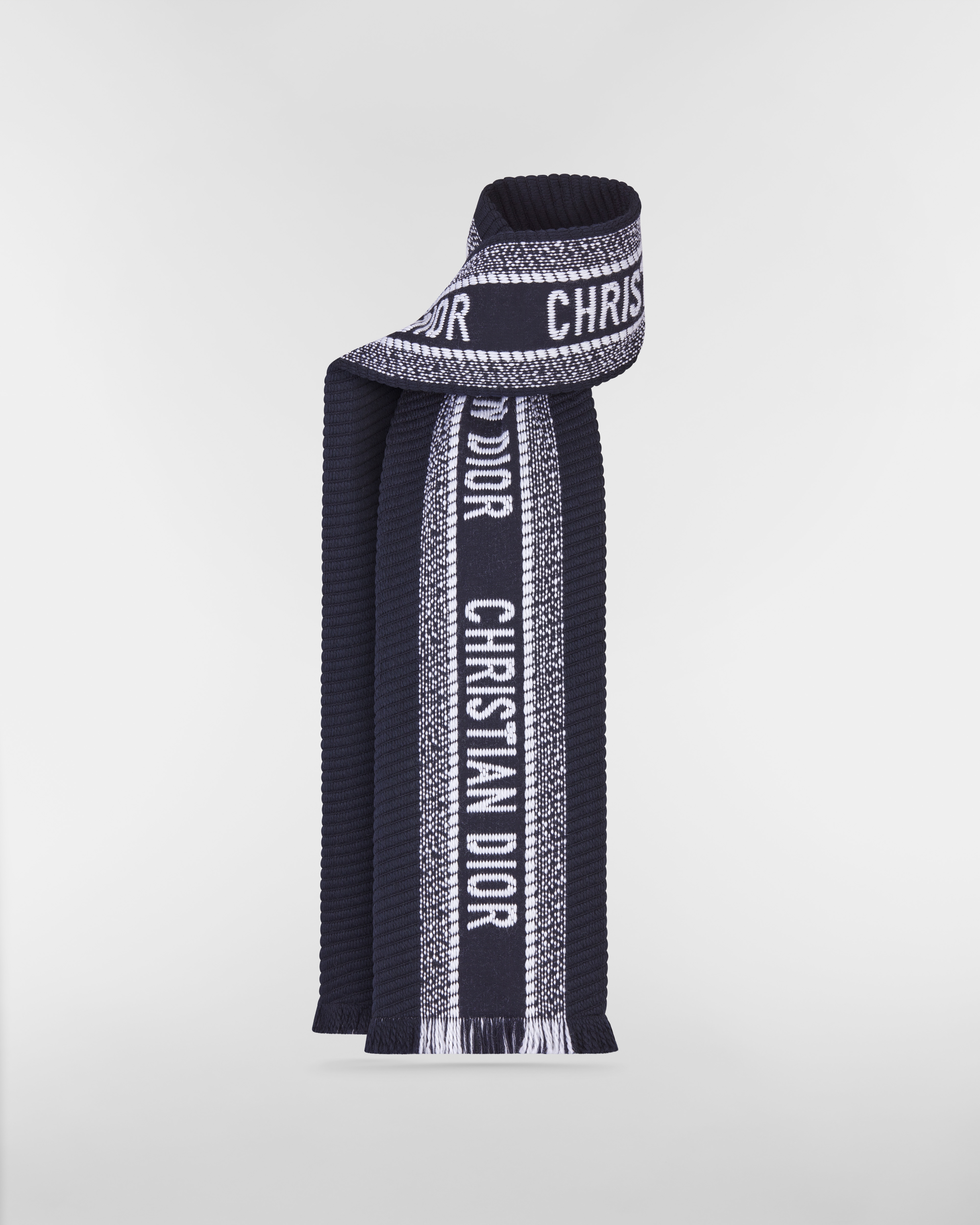 Sciarpa reversibile Dior Oblique University Lana e seta blu navy E01