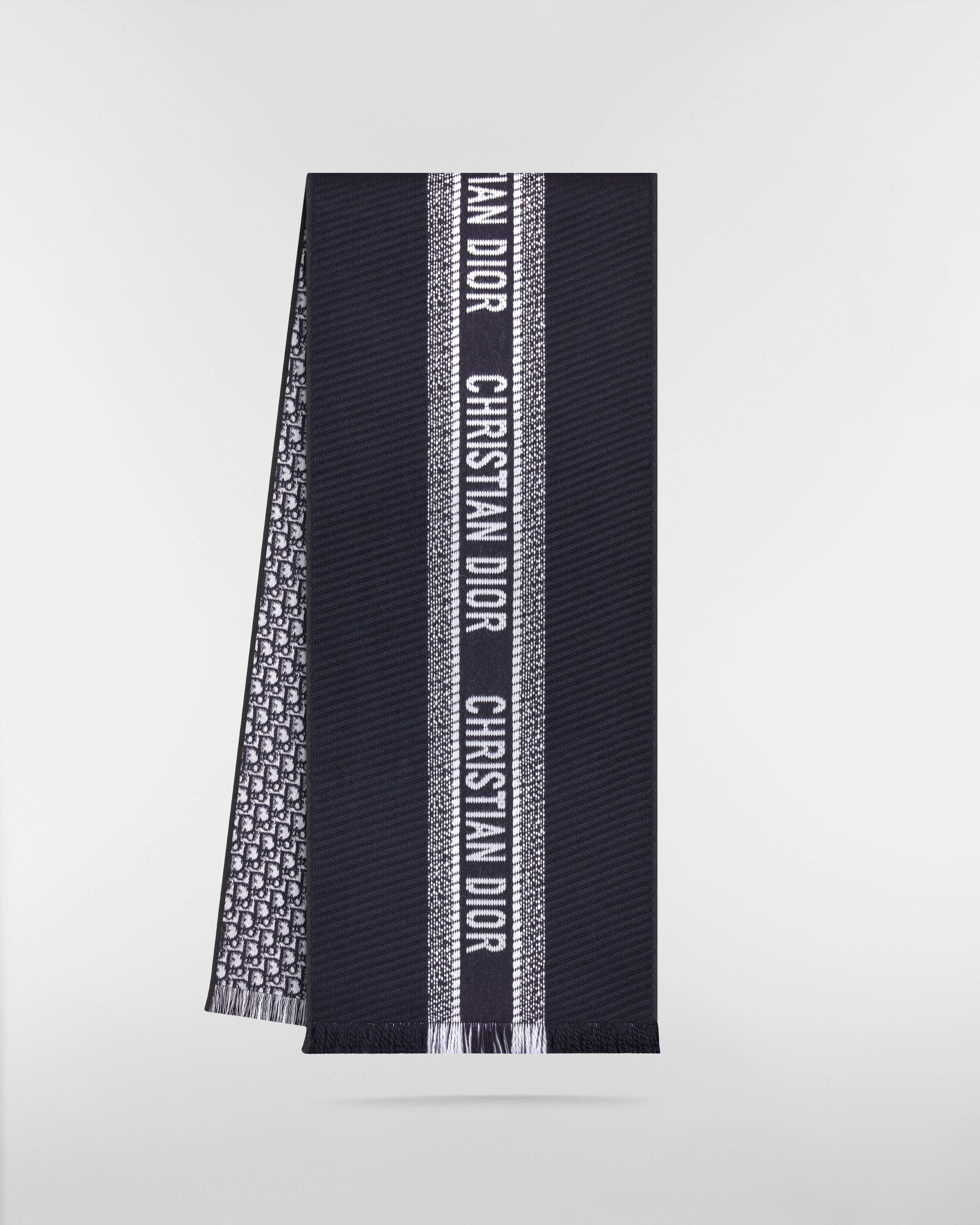 Sciarpa reversibile Dior Oblique University Lana e seta blu navy E03