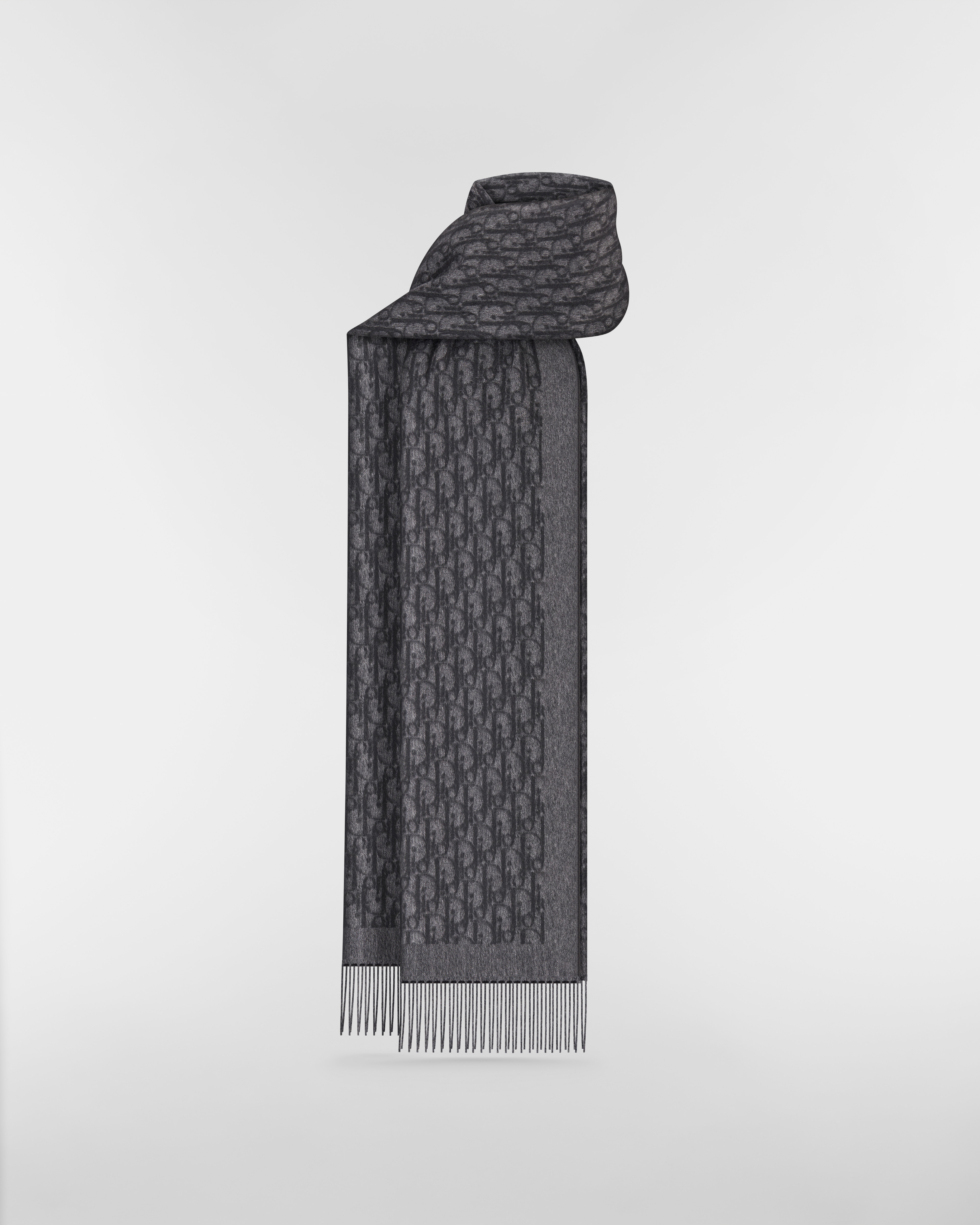 Sciarpa Dior Oblique Seta grigio intenso e nera E01