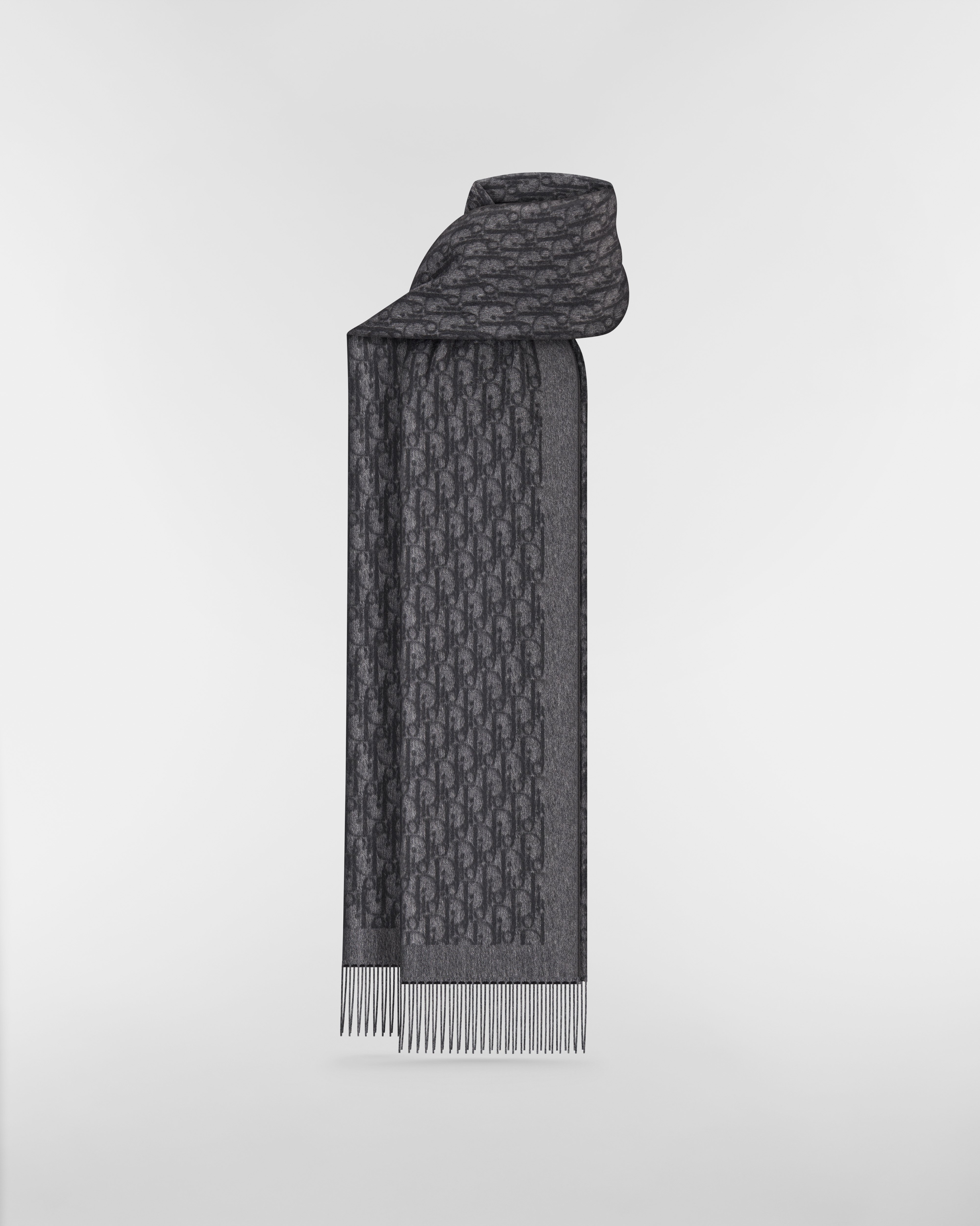 Dior Oblique 頸巾 深灰色和黑色絲綢