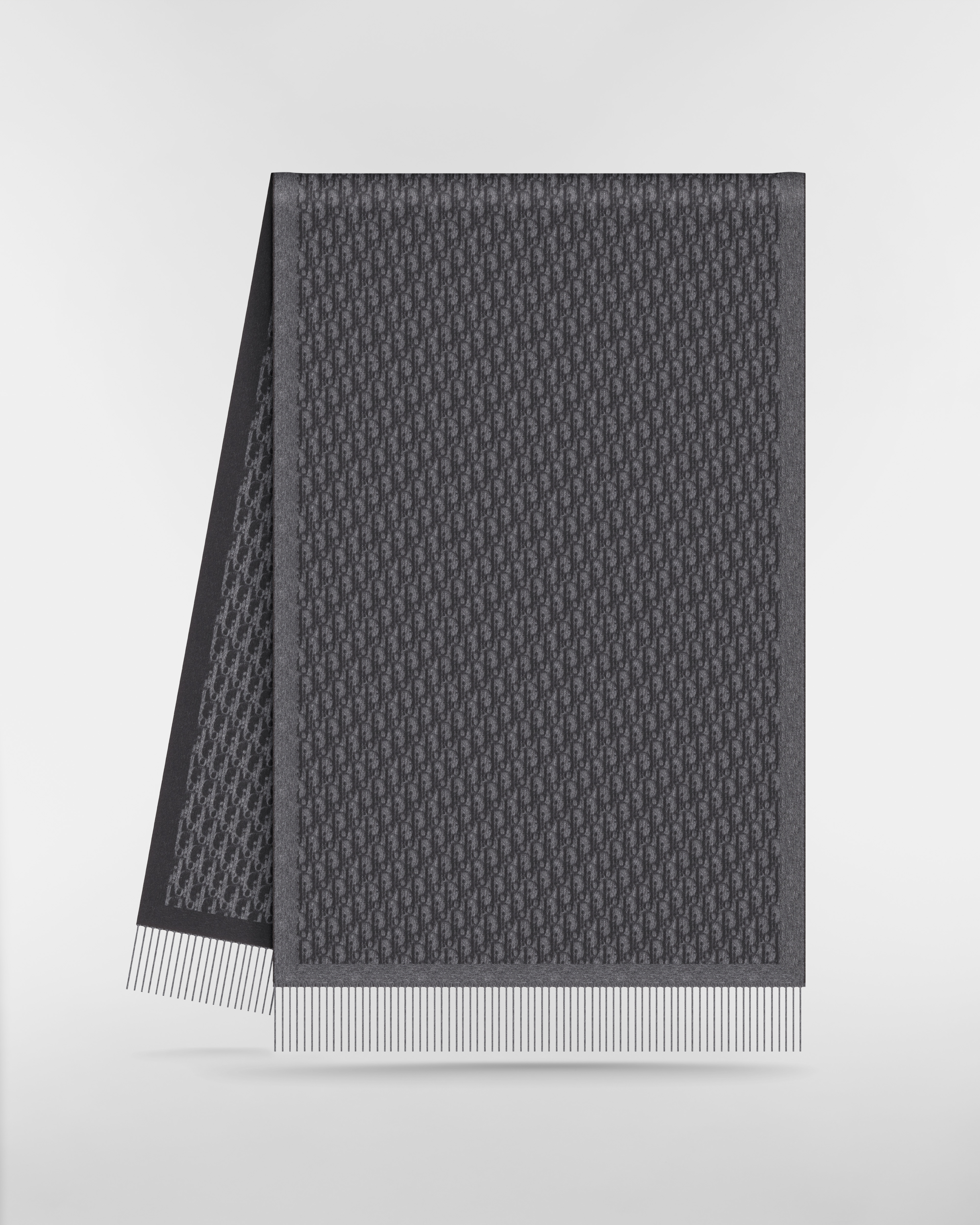 Sciarpa Dior Oblique Seta grigio intenso e nera E03