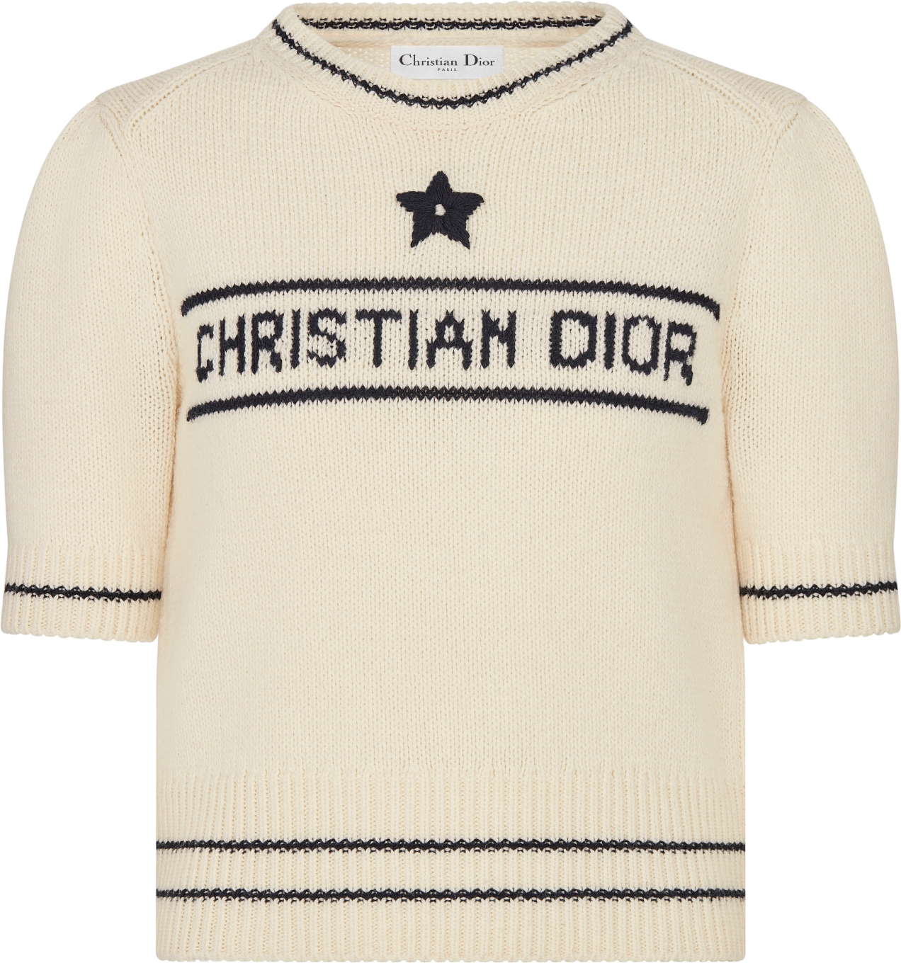 DIOR Short Sleeved Sweater Ecru Wool And Cashmere Knit Size 42 Women