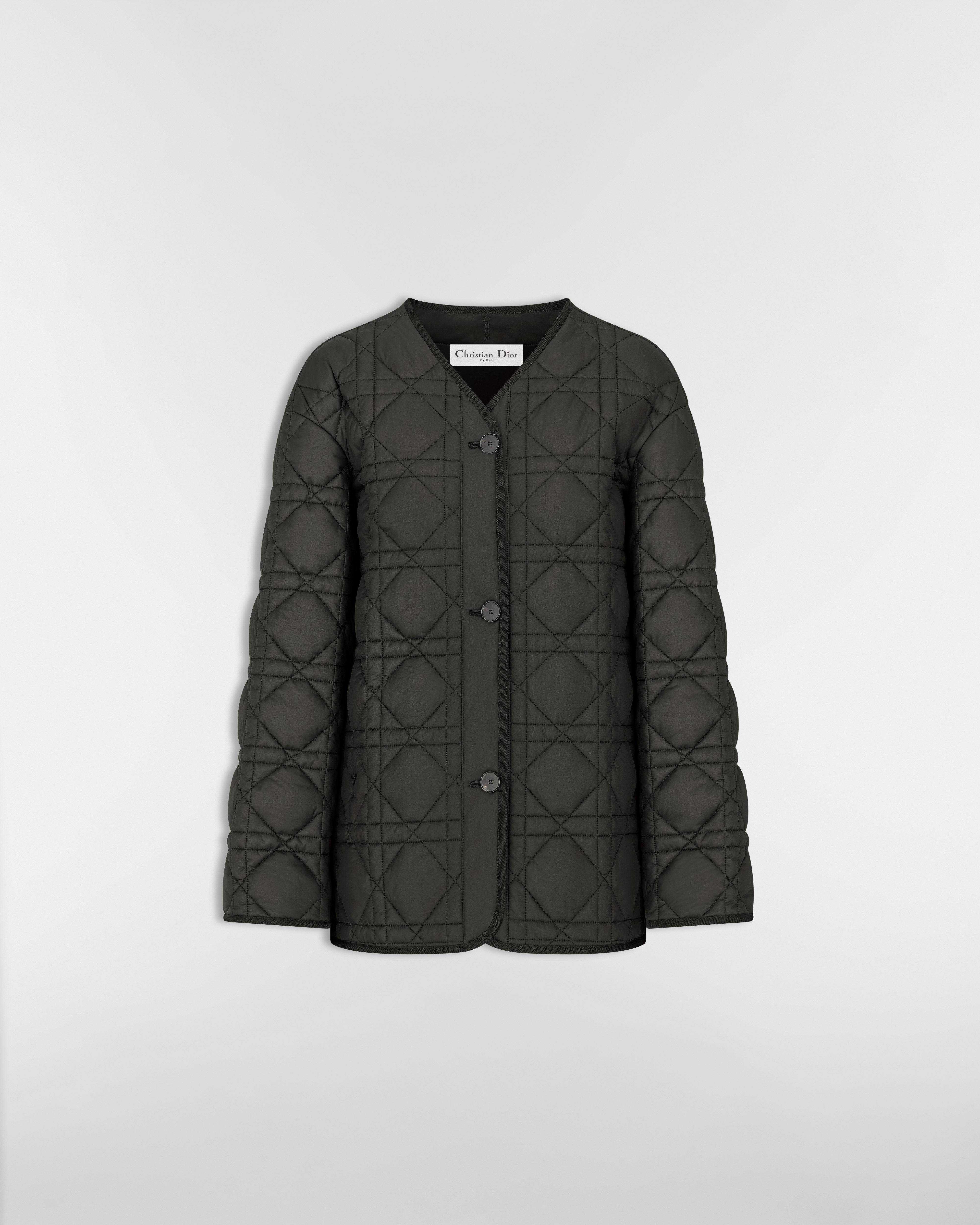 سترة Macrocannage قماش تفتا تقني مضرّب باللون الأسود E01