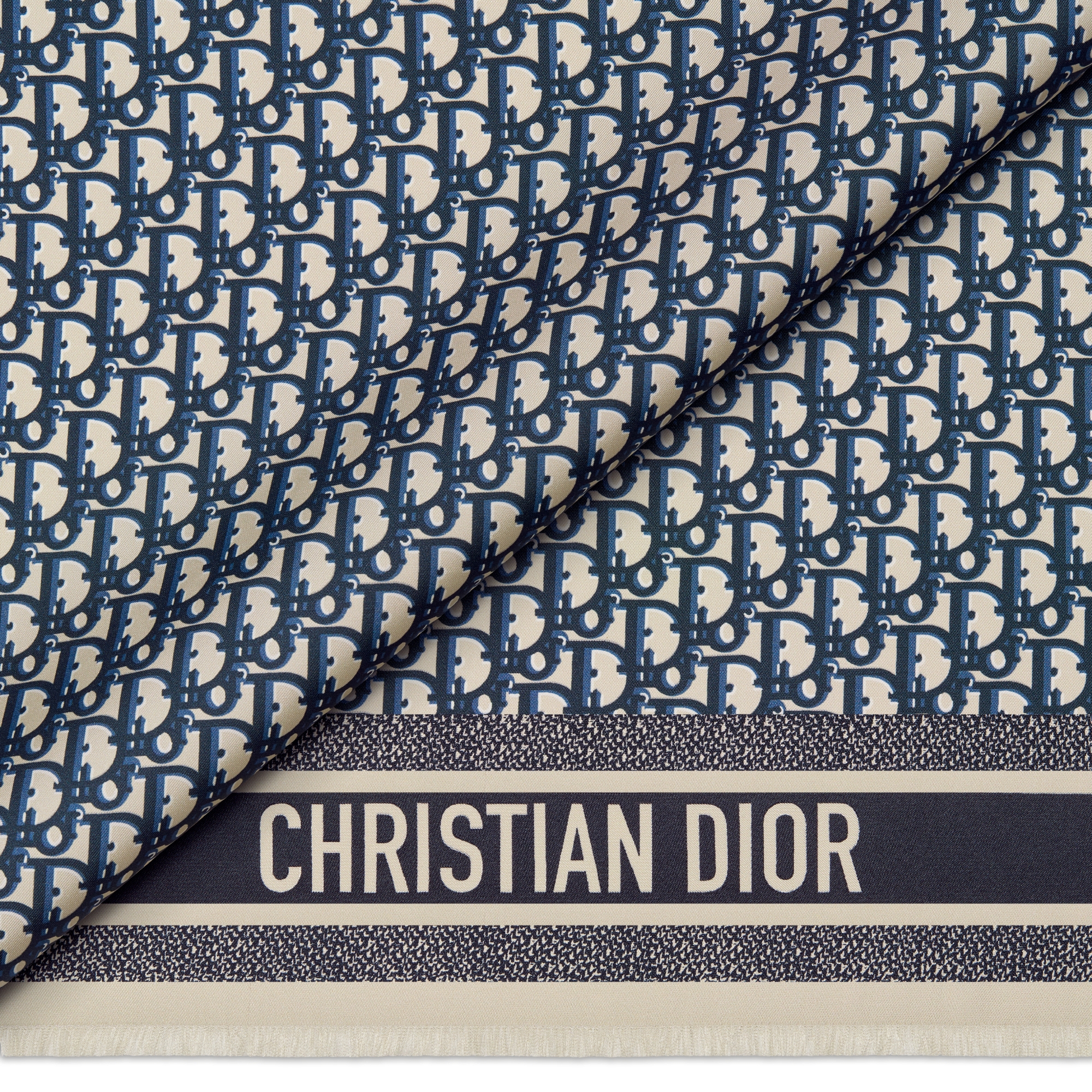 Lenço Dior Oblique Diortwin 70 Twill de seda azul-marinho E09