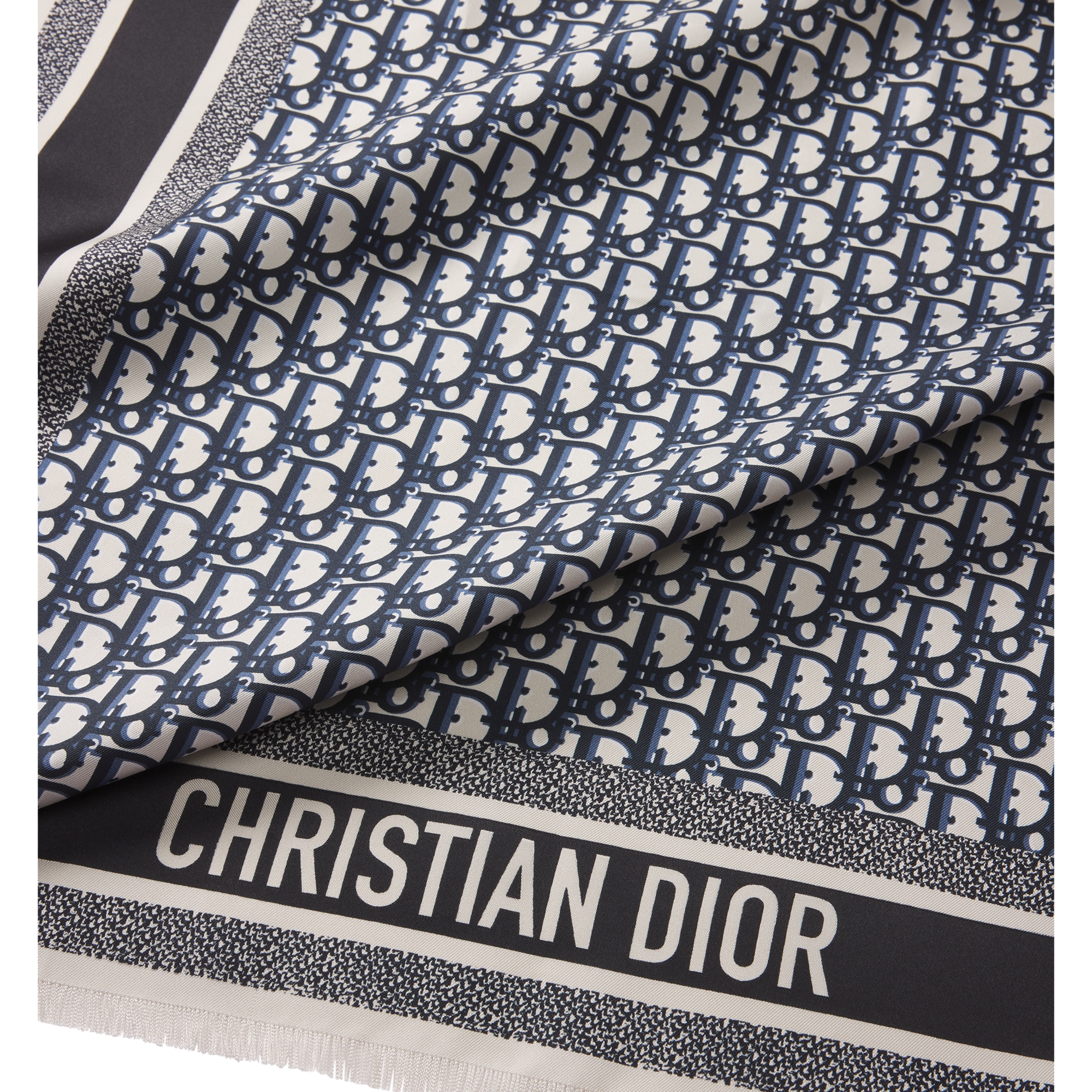 Dior Oblique Diortwin 70 Square Scarf Navy Blue Silk Twill E09