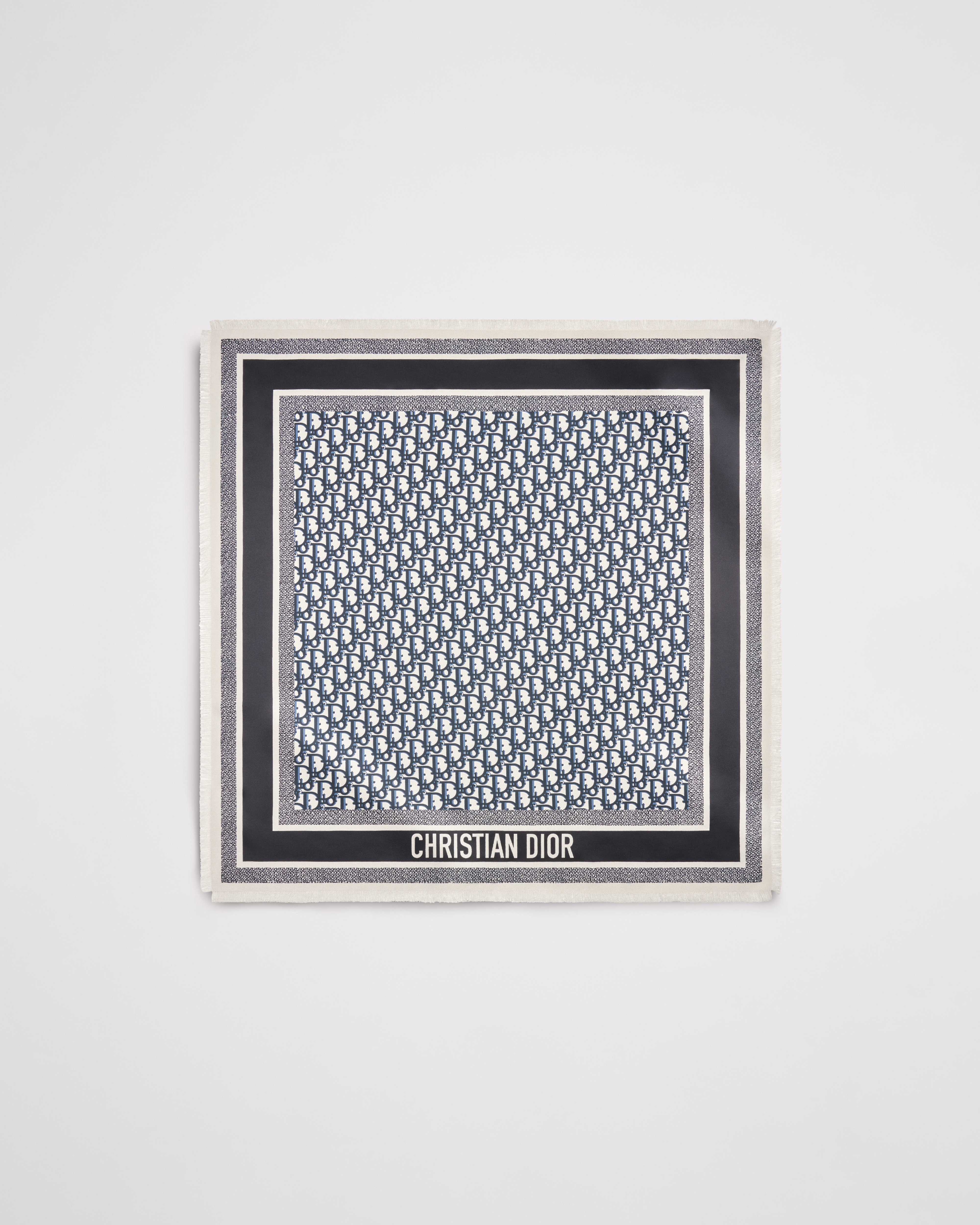 Diortwin Dior Oblique 70 스퀘어 스카프 네이비 블루 실크 트윌 E01