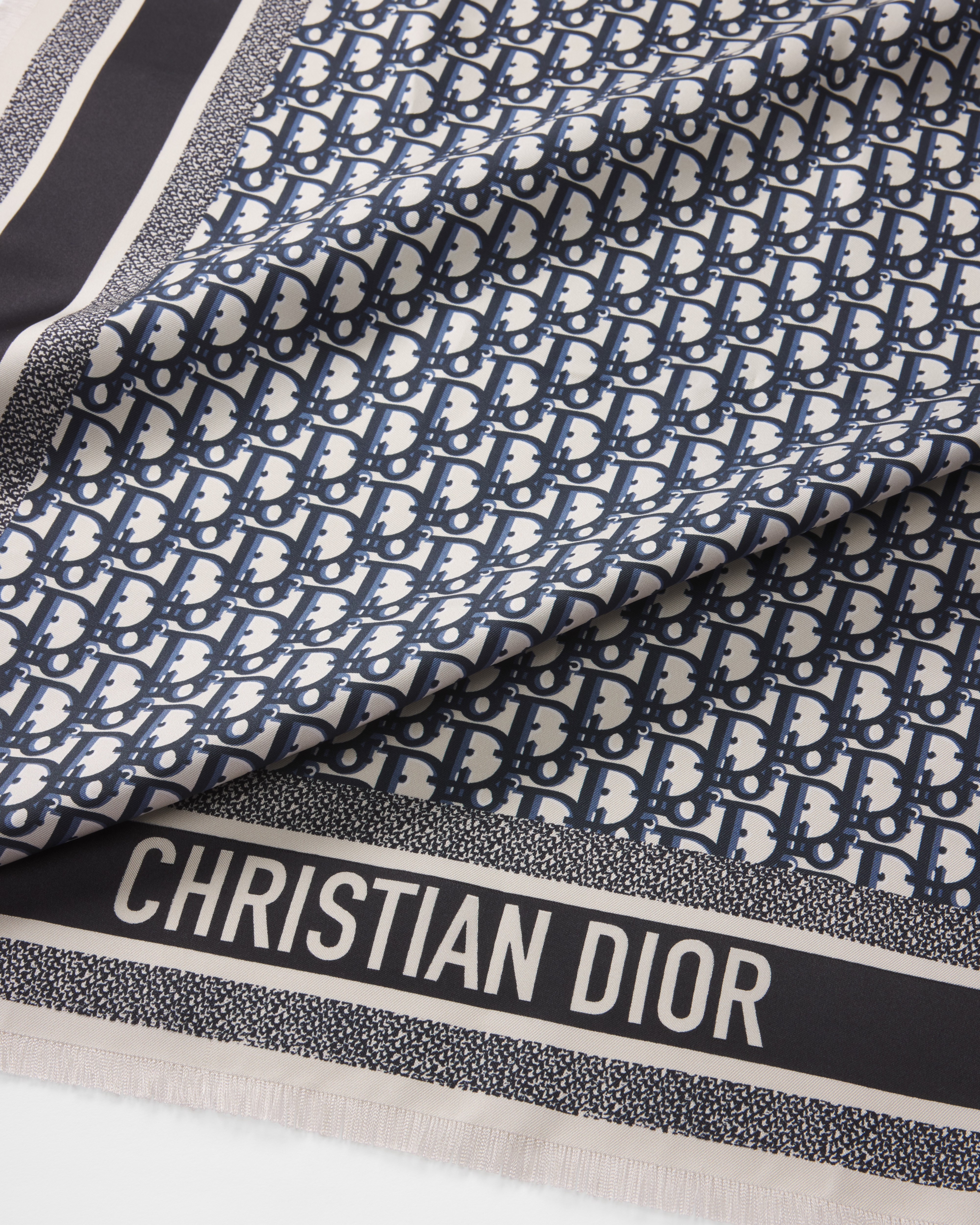 Dior Oblique Diortwin 70 Square Scarf Navy Blue Silk Twill E09