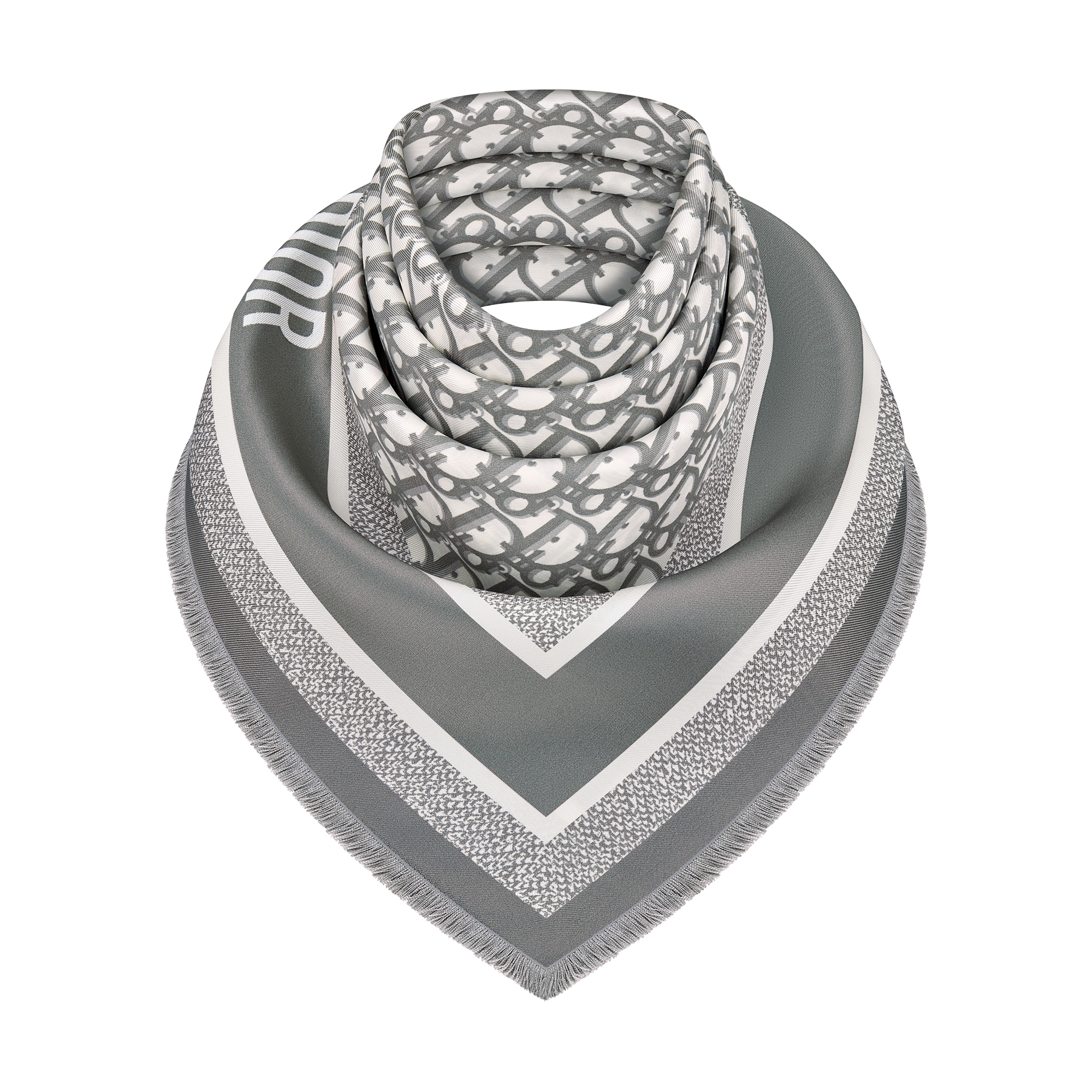 Dior Oblique Diortwin 70 Square Scarf Gray Silk Twill E02