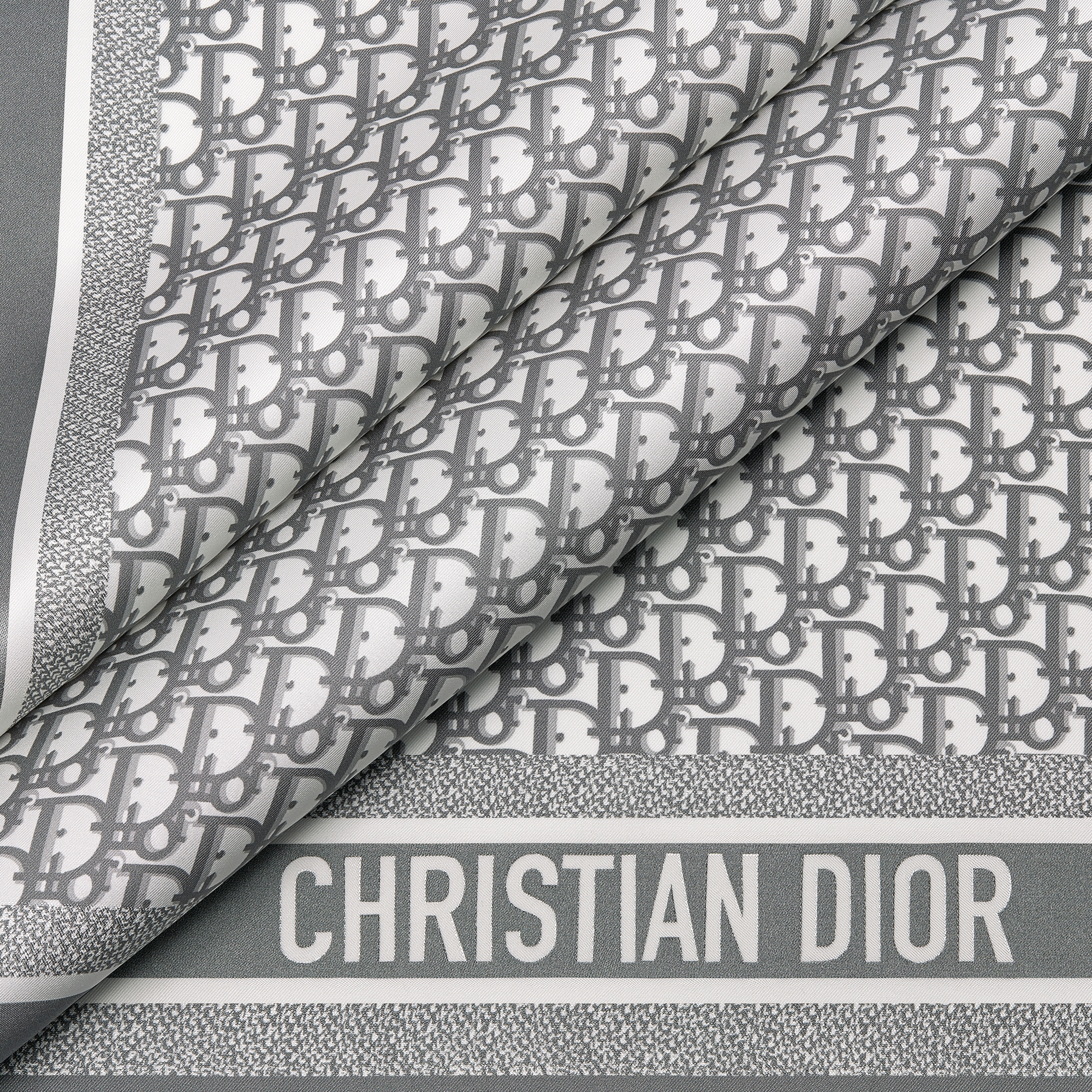 Dior Oblique Diortwin 70 Square Scarf Gray Silk Twill E09