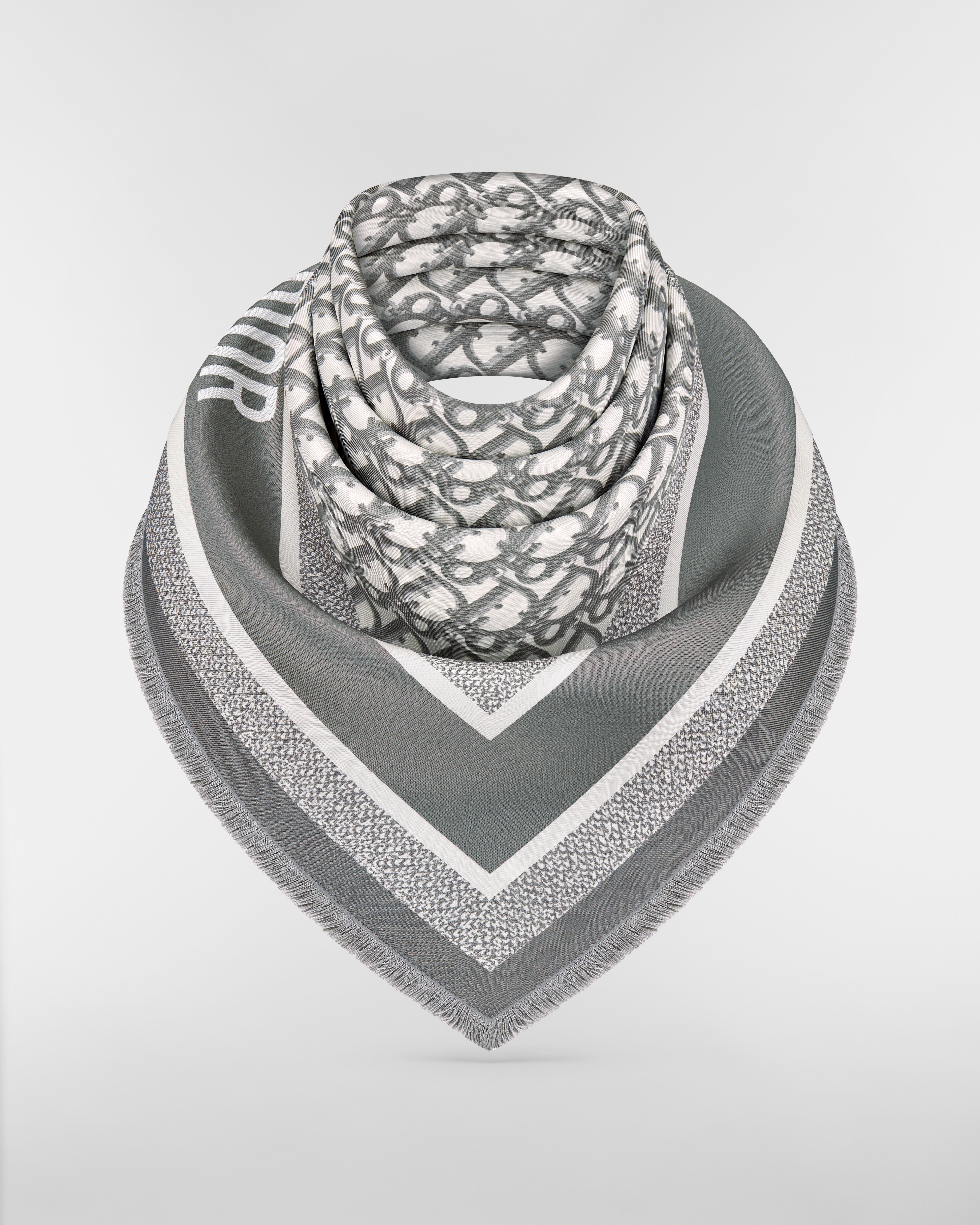 Lenço Dior Oblique Diortwin 70 Twill de seda cinza E02