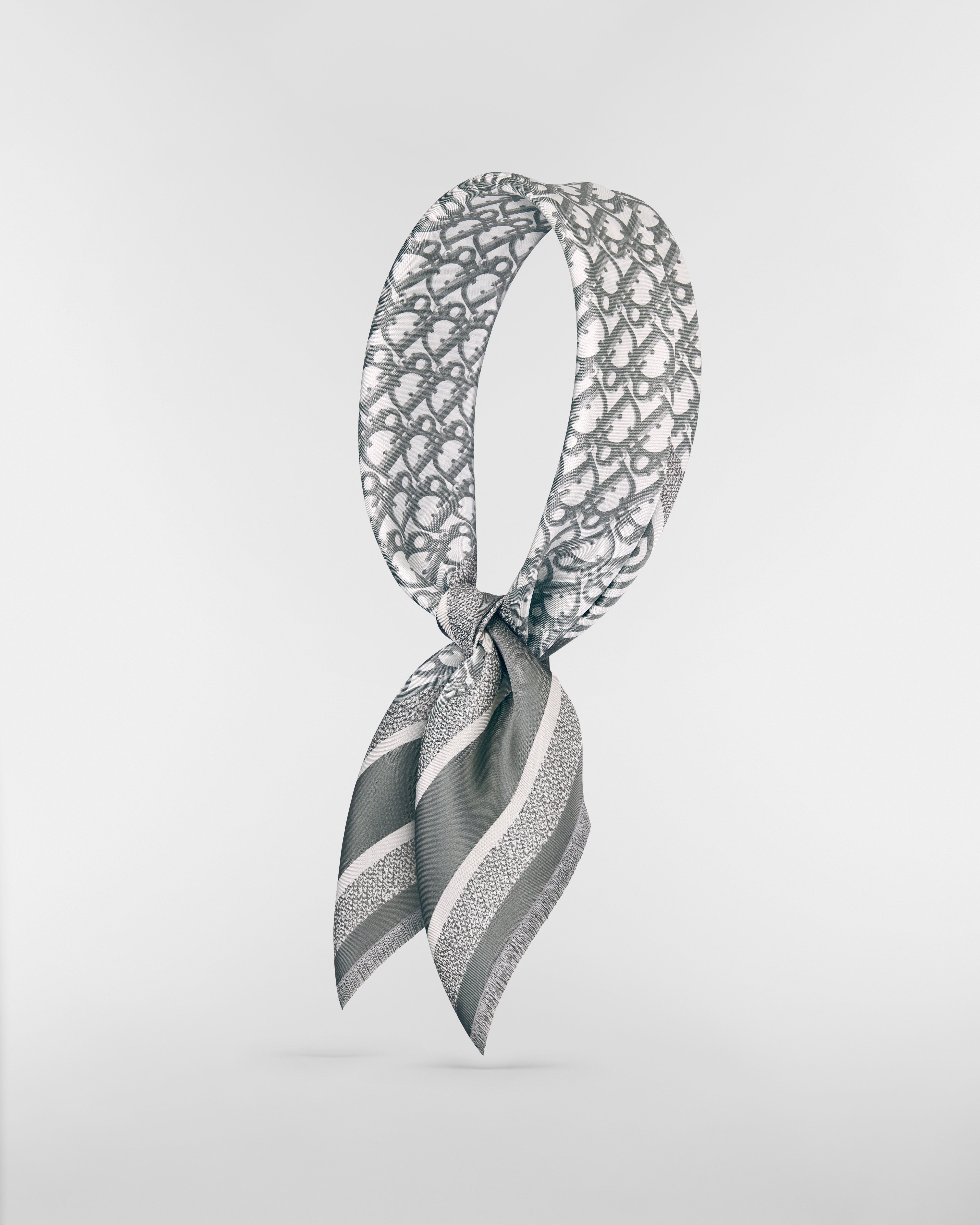 Lenço Dior Oblique Diortwin 70 Twill de seda cinza E03