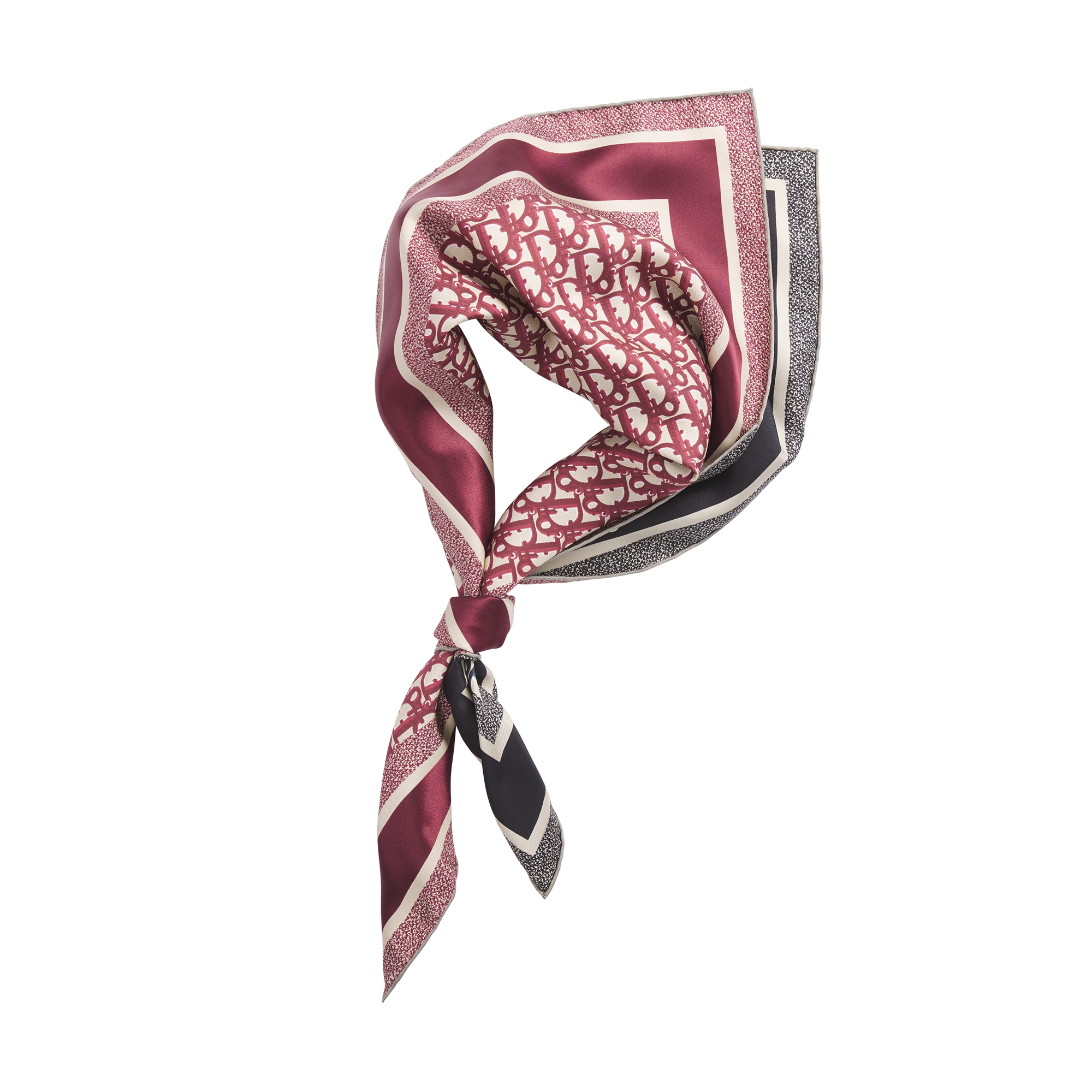 Dior Oblique Diortwin 90 Square Scarf Burgundy and Navy Blue Silk Twill E11