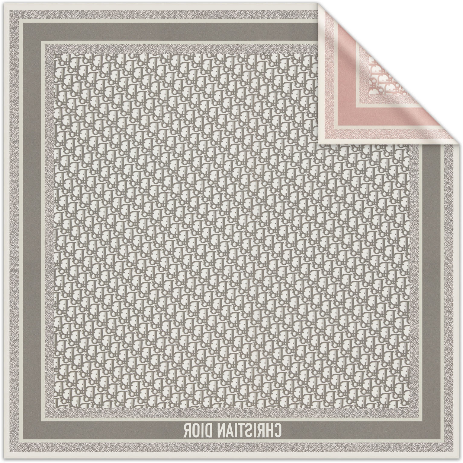 Dior Oblique Diortwin 90 Square Scarf Rose Des Vents and Gray Silk