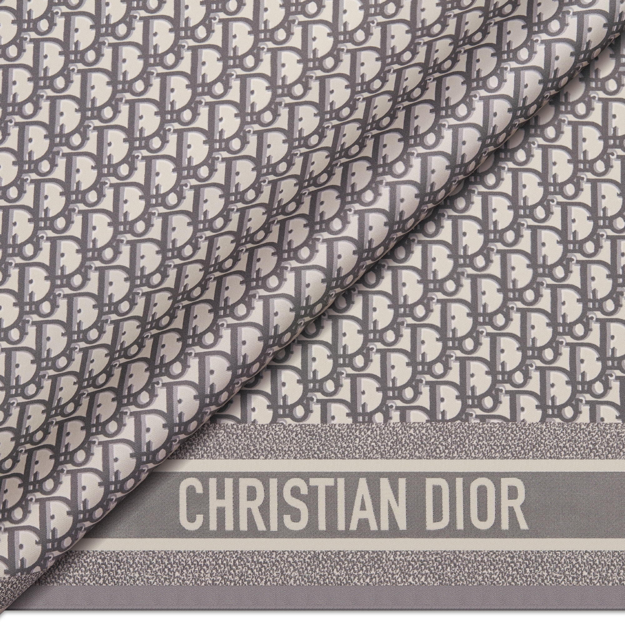 Dior Oblique Diortwin 90 Square Scarf Gray and Navy Blue Silk Twill E09