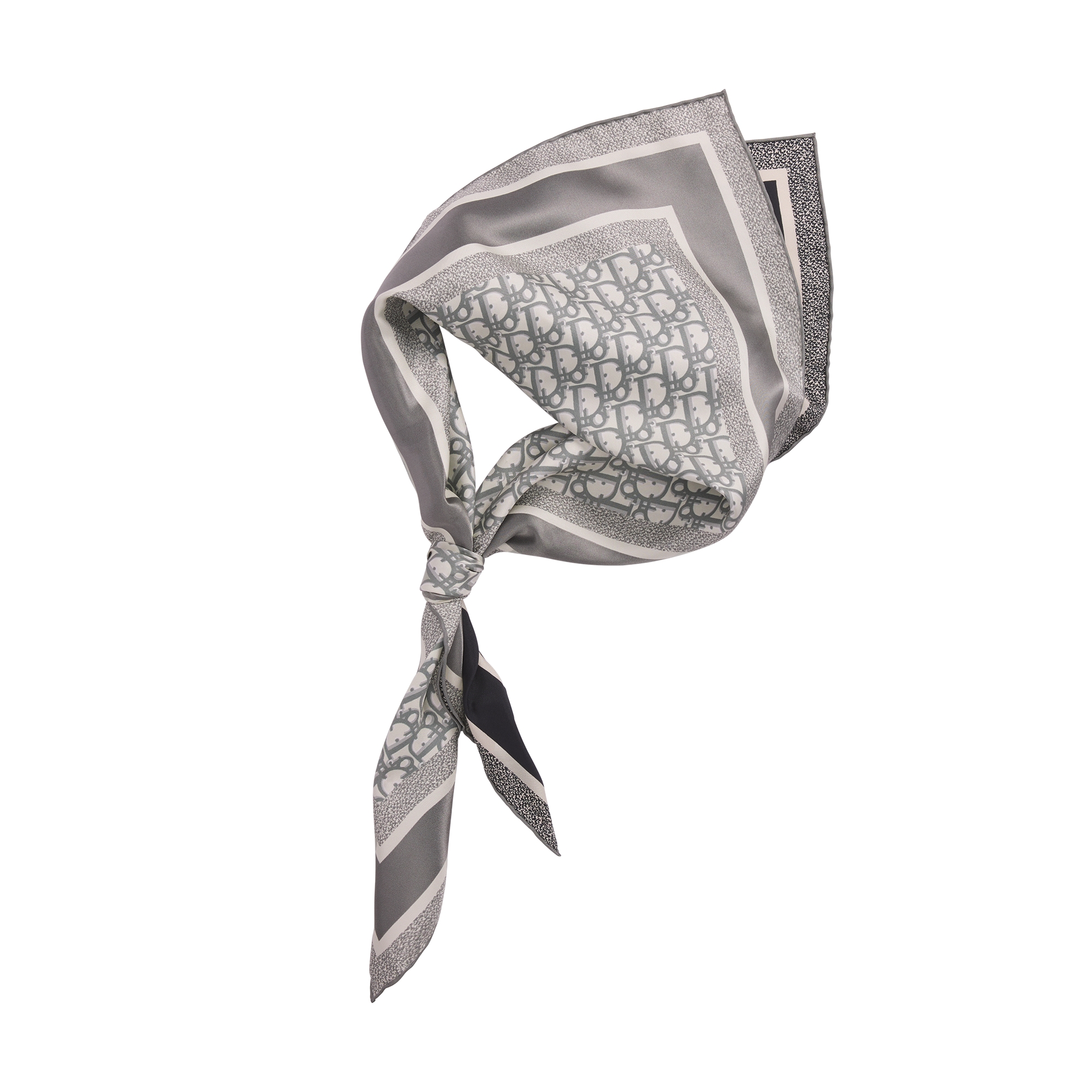 Dior Oblique Diortwin 90 Square Scarf Gray and Navy Blue Silk Twill E11