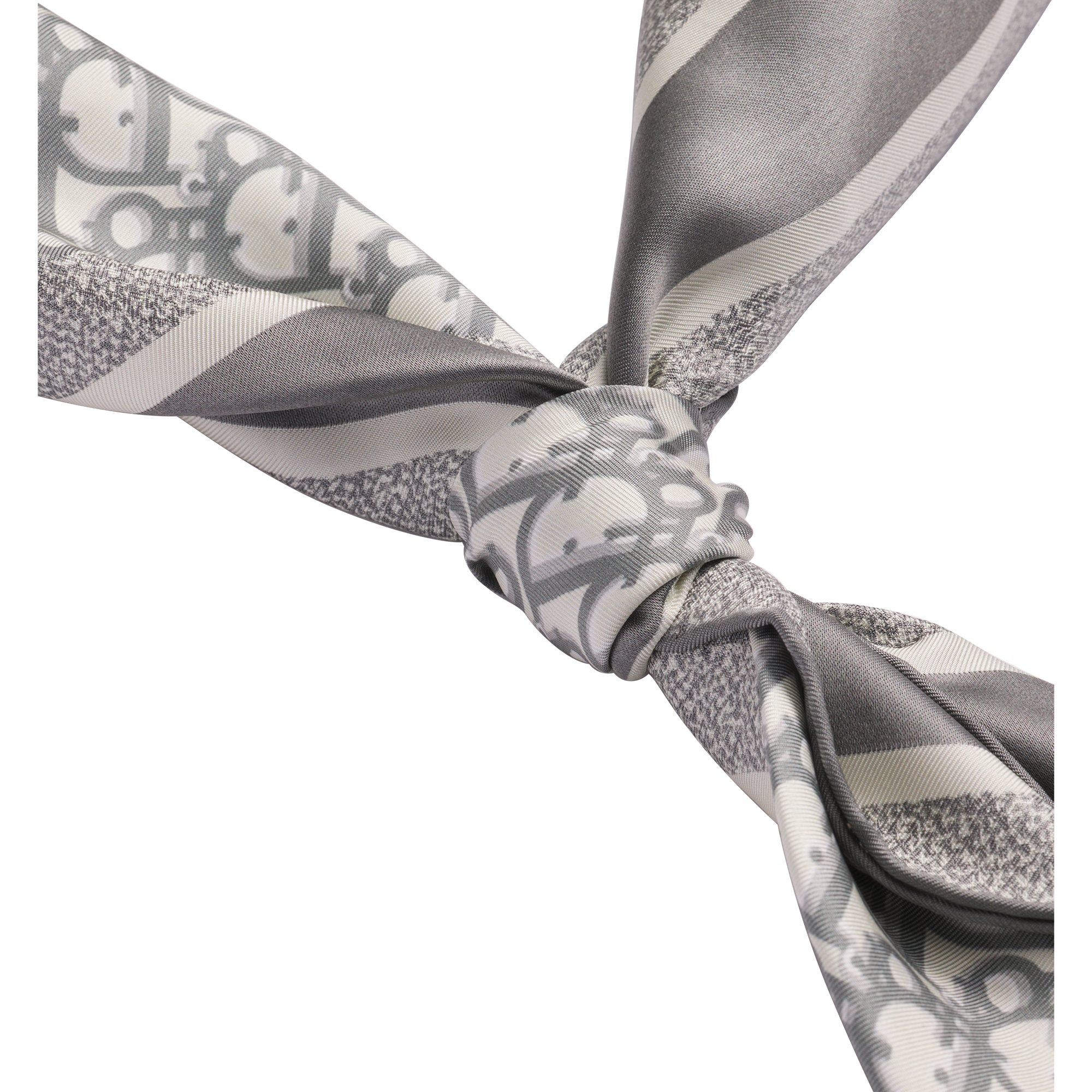 Dior Oblique Diortwin 90 Square Scarf Gray and Navy Blue Silk Twill E12