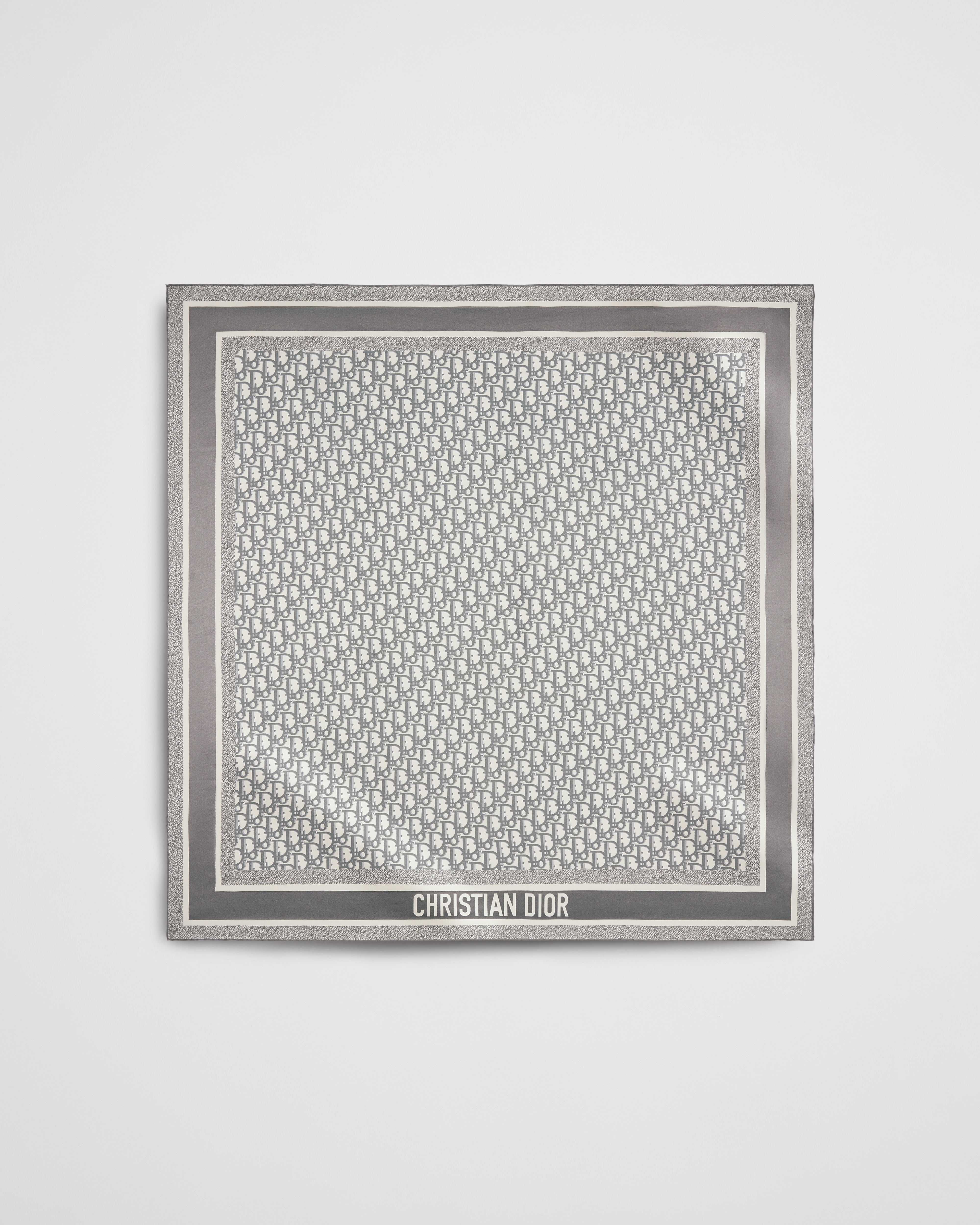 Diortwin Dior Oblique 90 스퀘어 스카프 그레이 & 네이비 블루 실크 트윌 E01