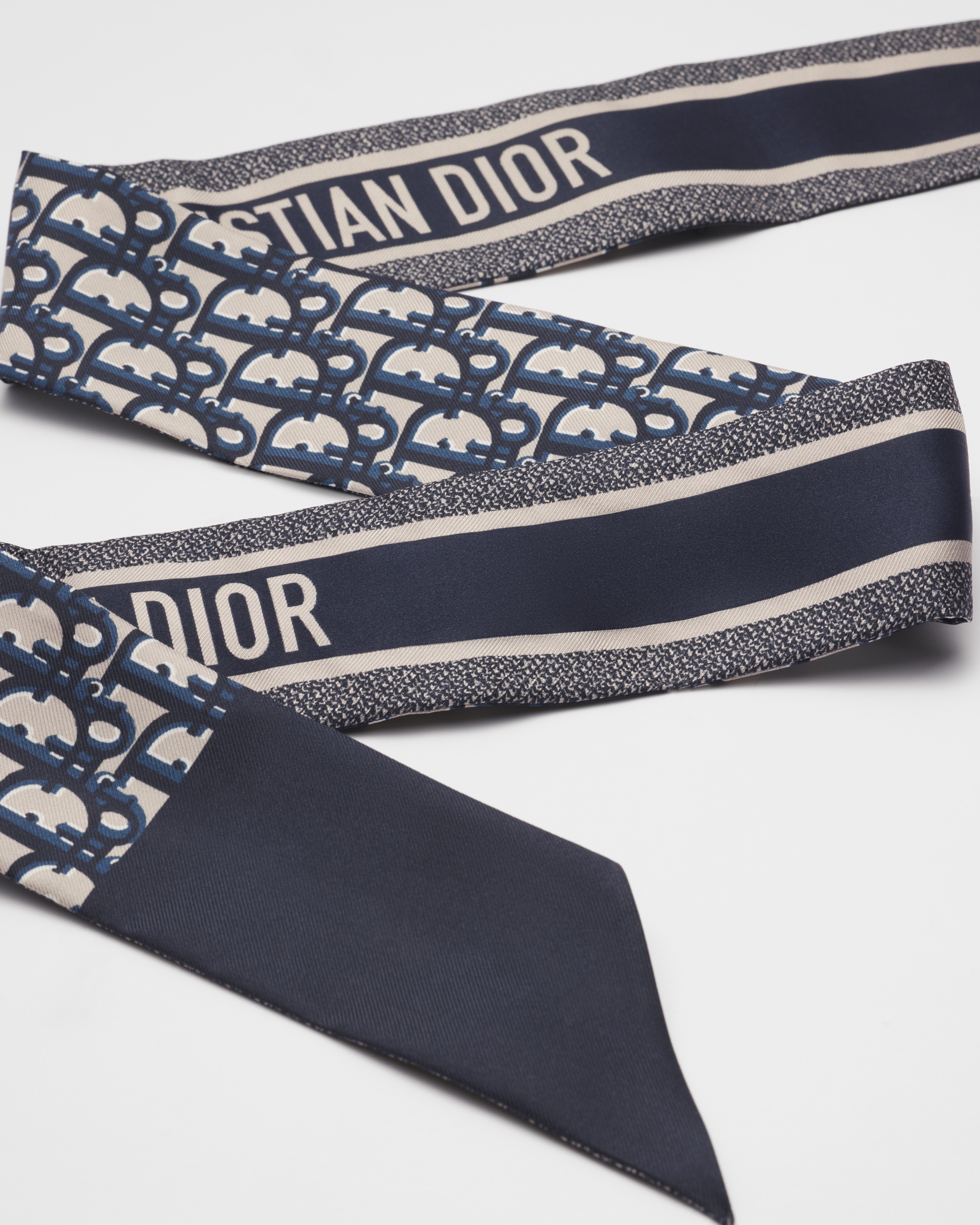 Dior Oblique Mitzah Scarf Navy Blue Silk Twill E10