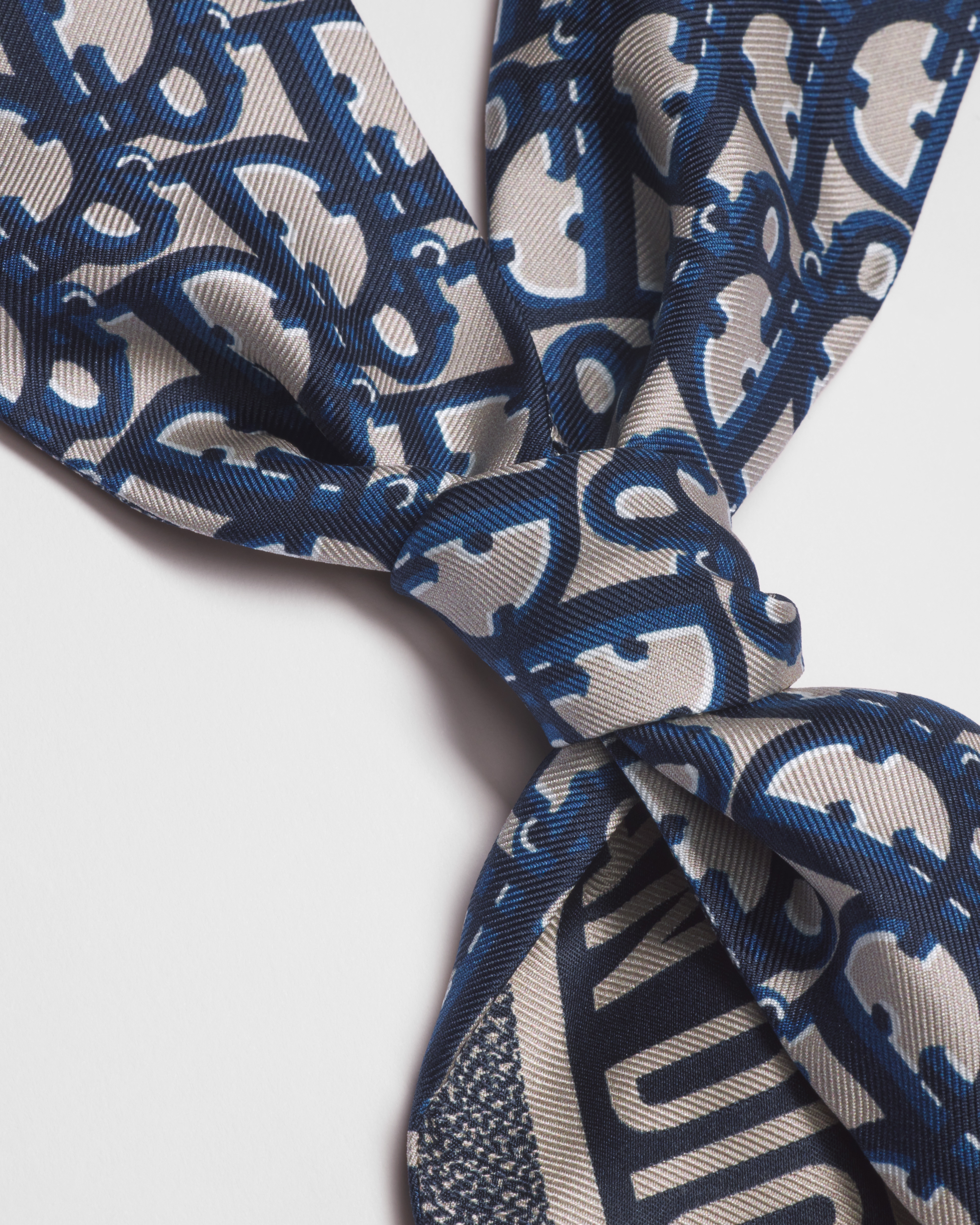 Dior Oblique Mitzah Scarf Navy Blue Silk Twill E12