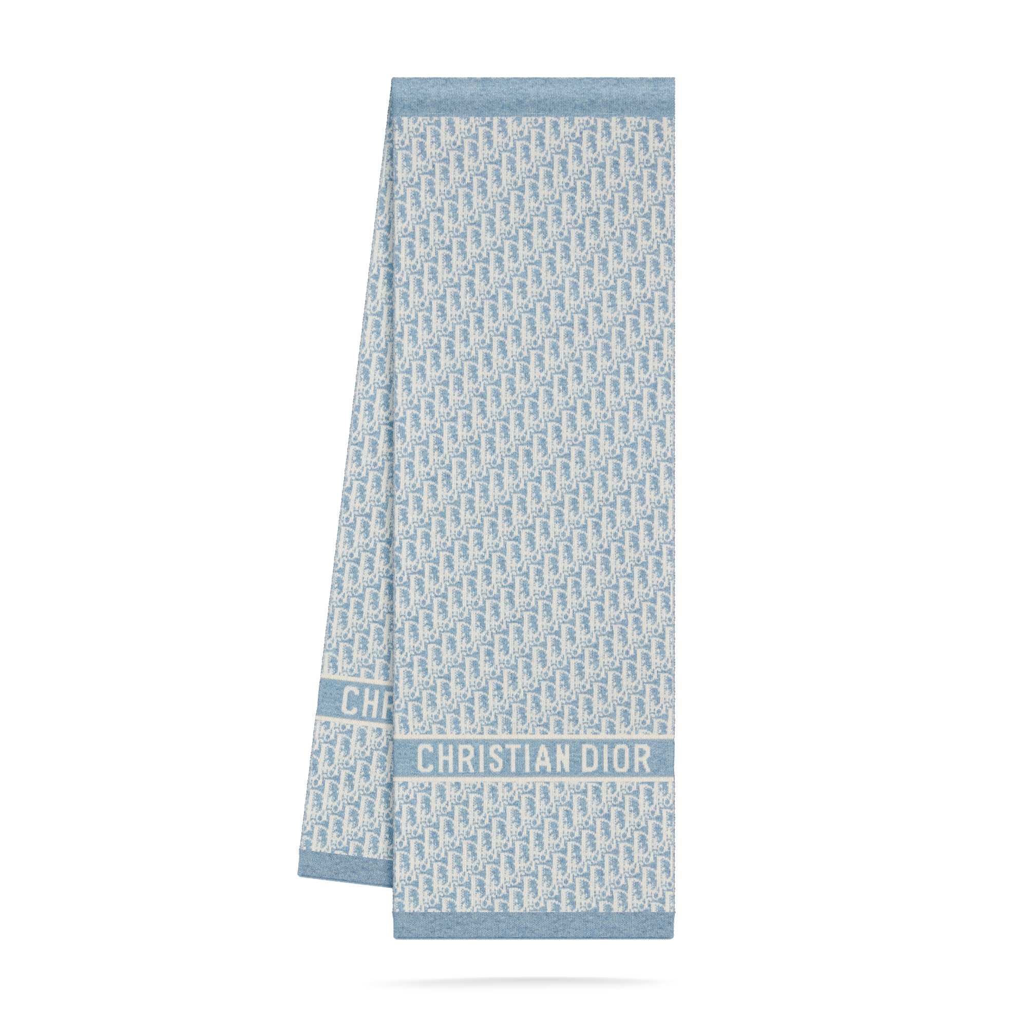 DiorAlps Dior Oblique Scarf Ecru and Chambray Blue Cashmere-Blend Intarsia Jacquard E03