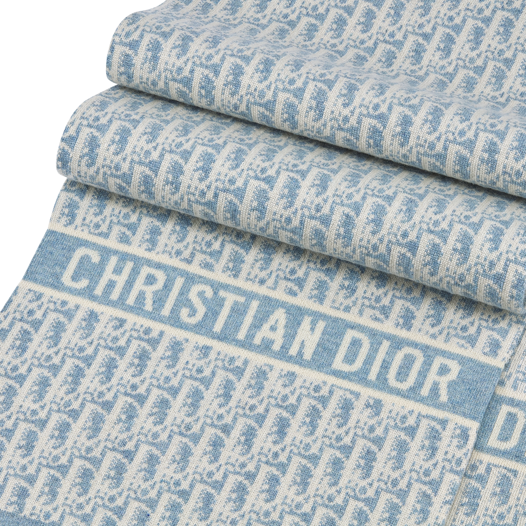 DiorAlps Dior Oblique Scarf Ecru and Chambray Blue Cashmere-Blend Intarsia Jacquard E09
