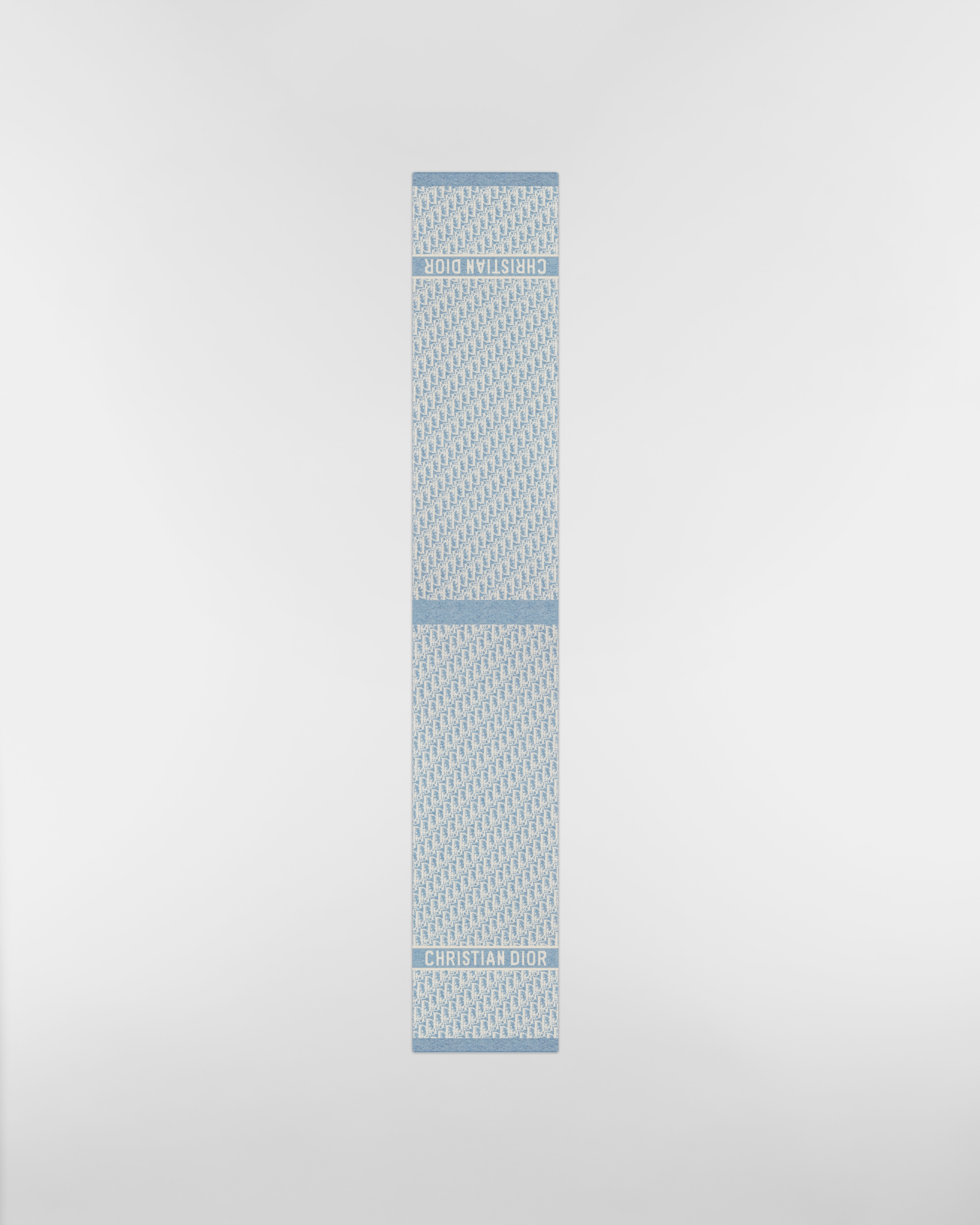 DiorAlps 围巾 米白色和水洗蓝山羊绒混纺嵌花编织提花面料 Oblique 印花 E07