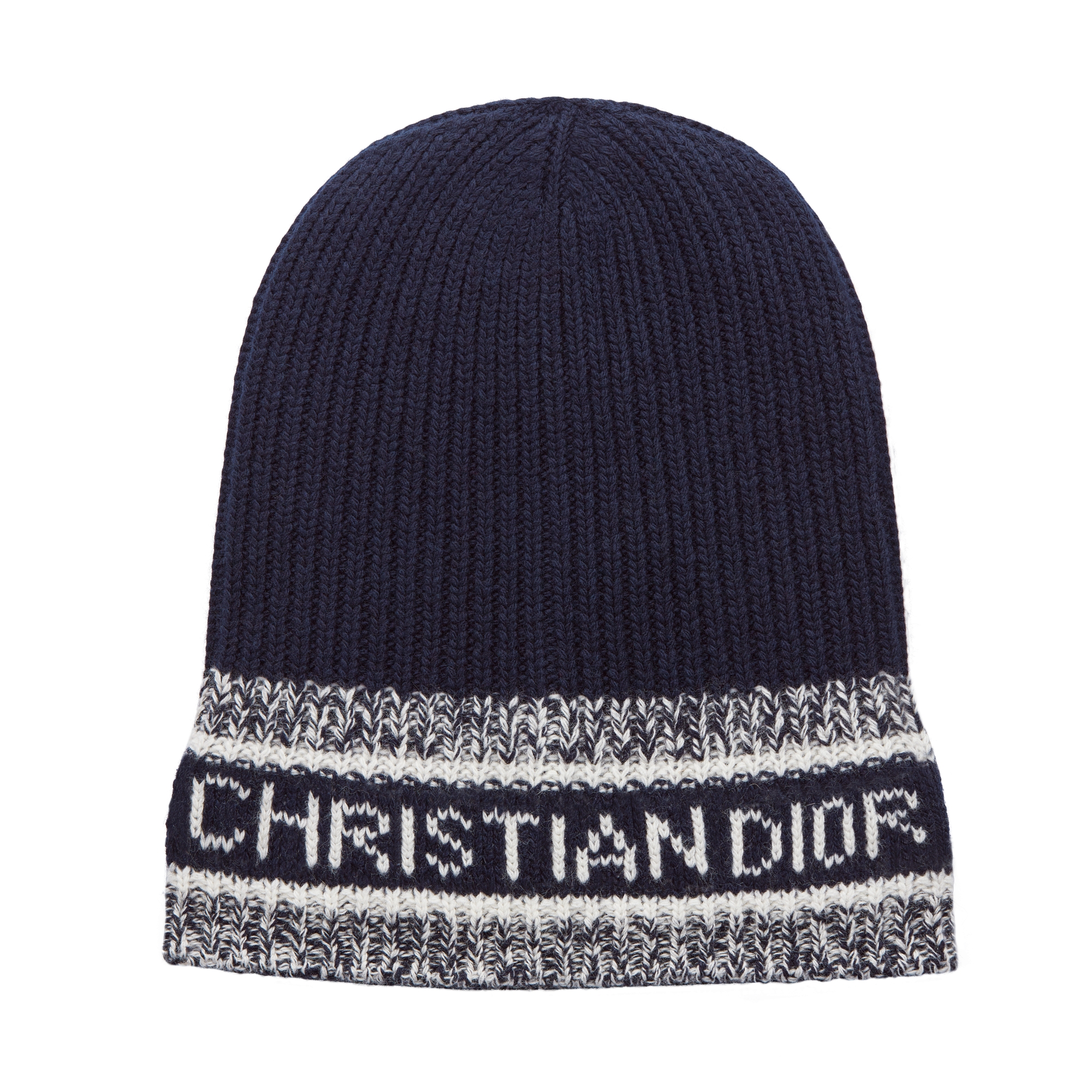 D-White-beanie Gebreid van marineblauwe wol en kasjmier E06