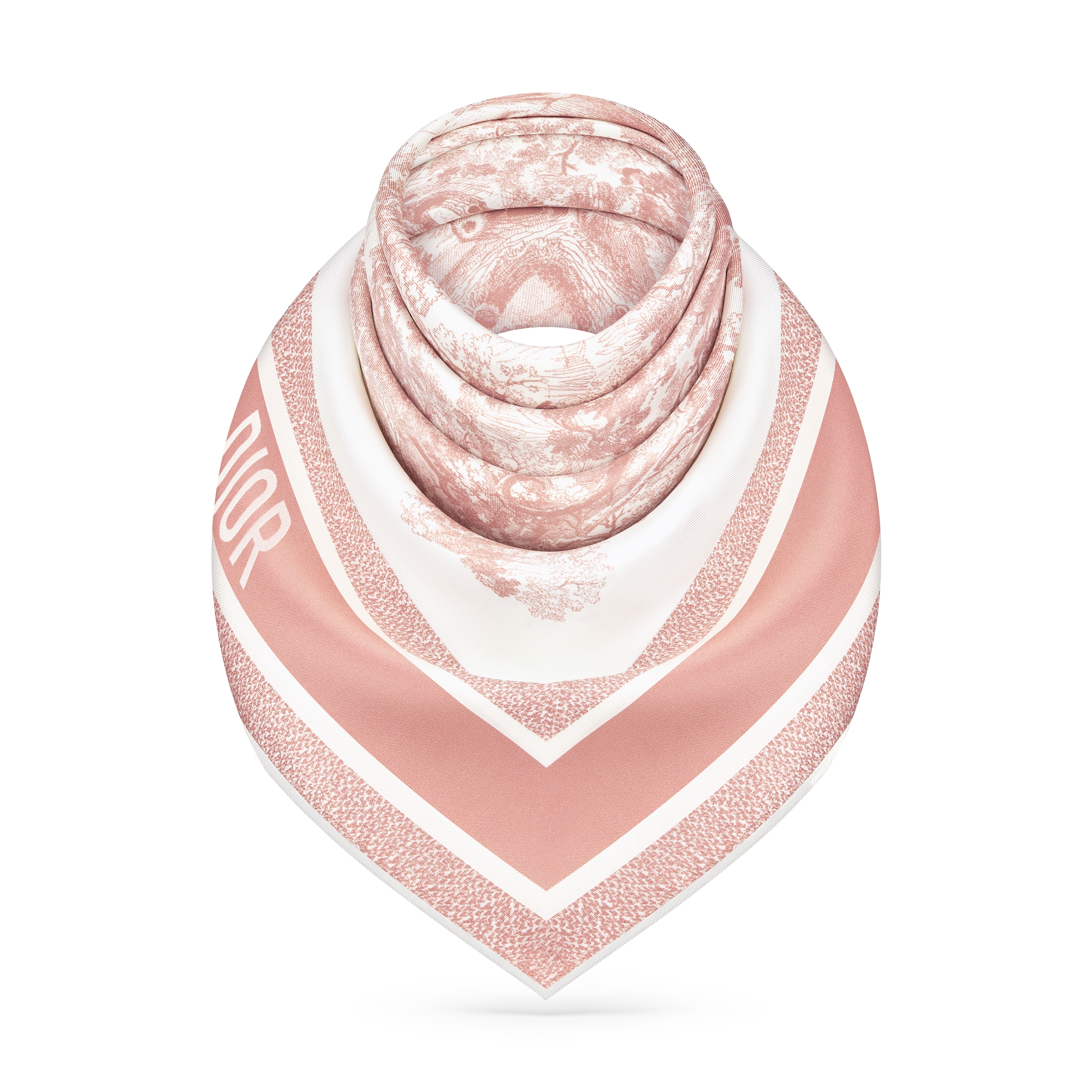 Toile de Jouy Sauvage 90 Square Scarf Ivory and Pink Silk Twill E02