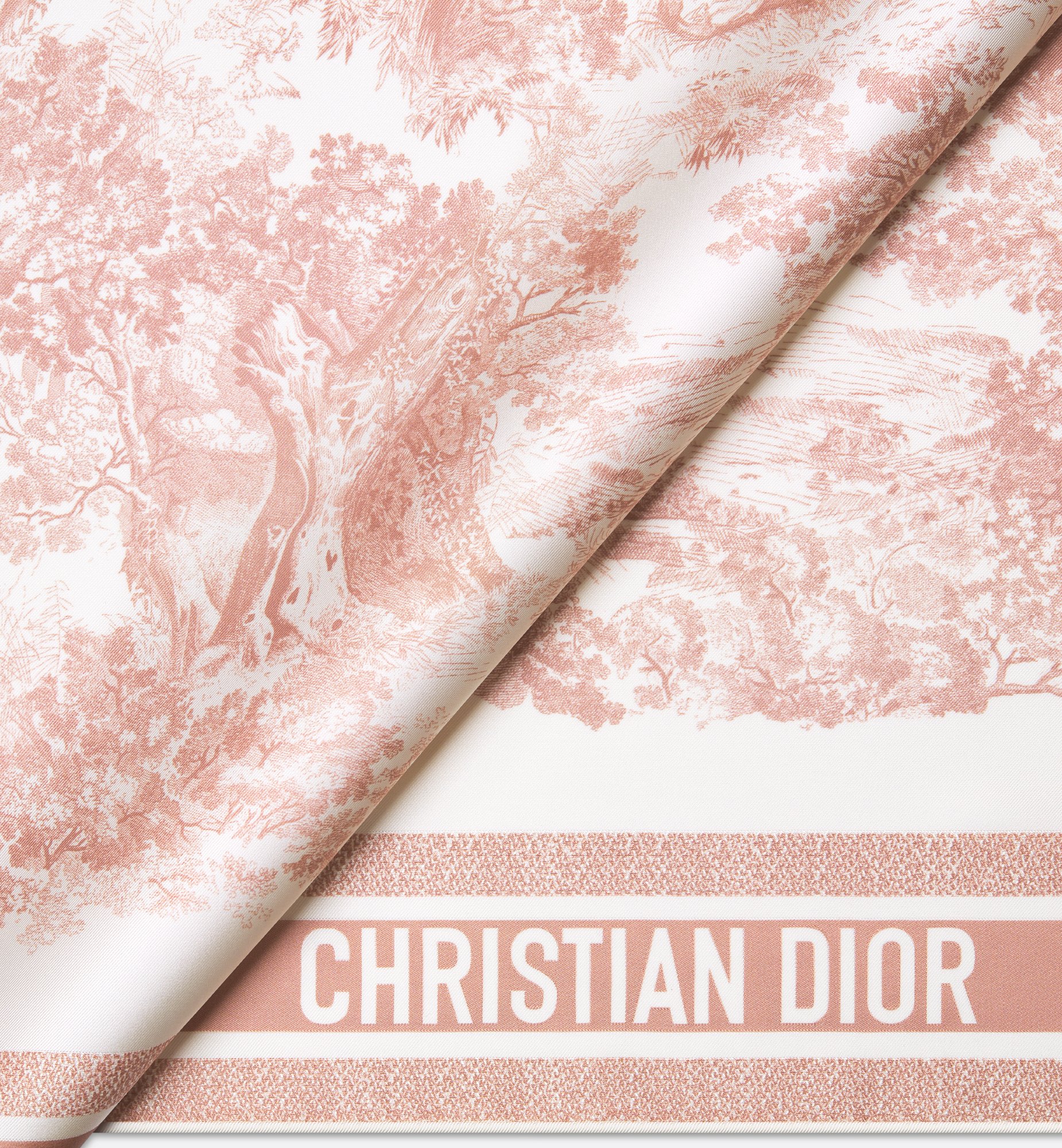 Toile de Jouy Sauvage 90 Square Scarf Ivory and Pink Silk Toile de Jouy Sauvage 90 Square Scarf Ivory and Pink Silk