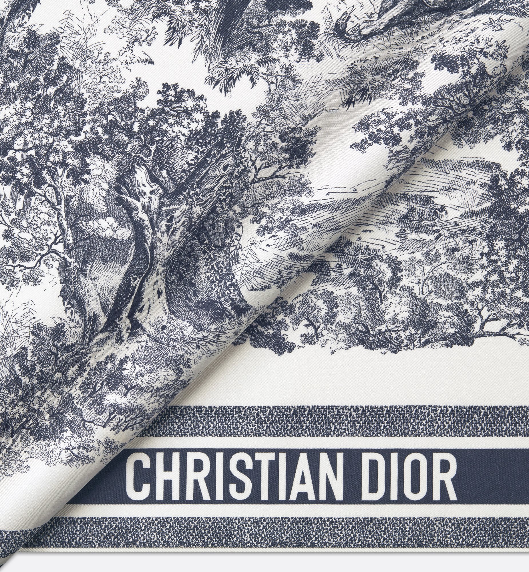 Toile de Jouy Sauvage 90 Square Scarf Ivory and Navy Blue Toile de Jouy Sauvage 90 Square Scarf Ivory and Navy Blue