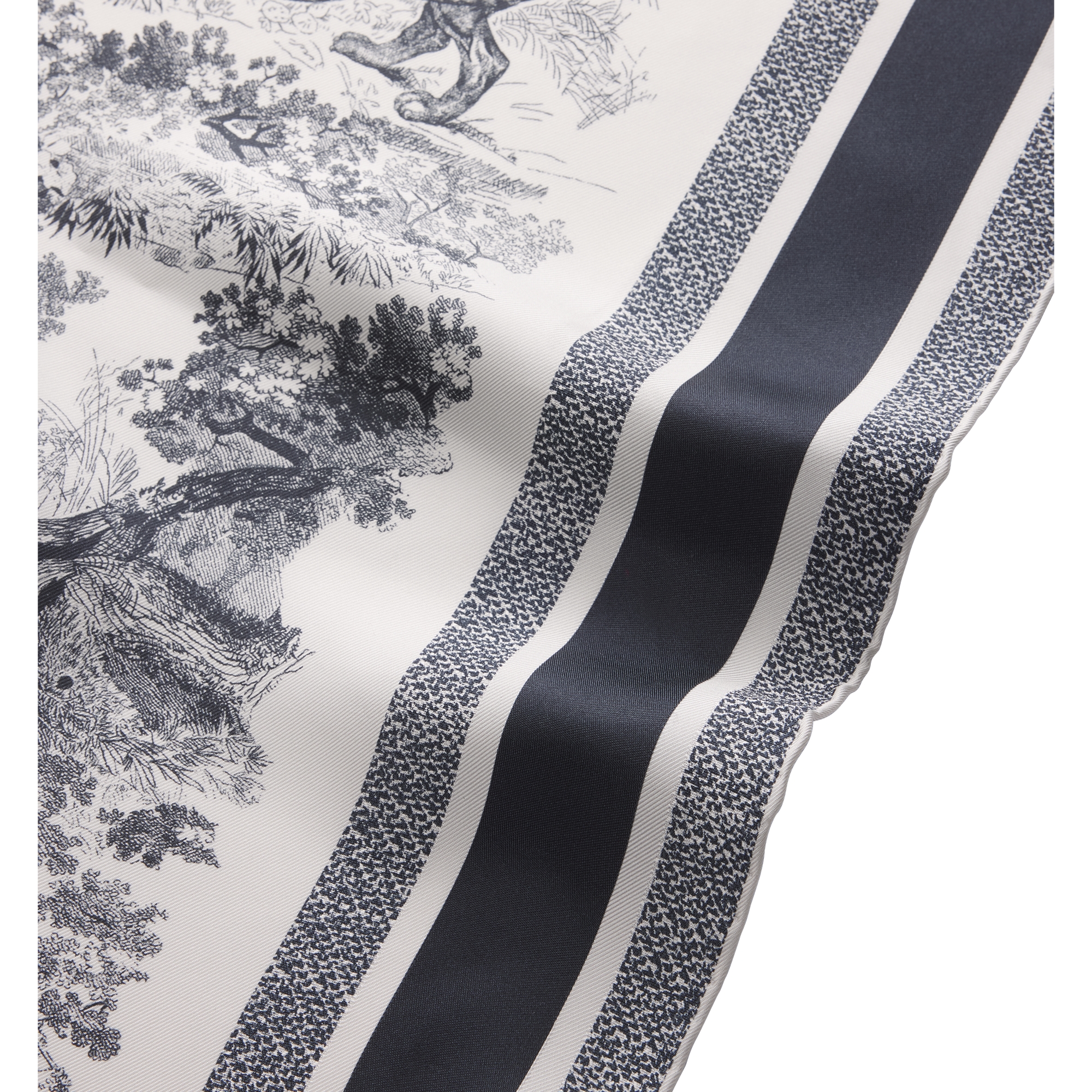 Toile de Jouy Sauvage 90 Square Scarf Ivory and Navy Blue Silk Twill E10