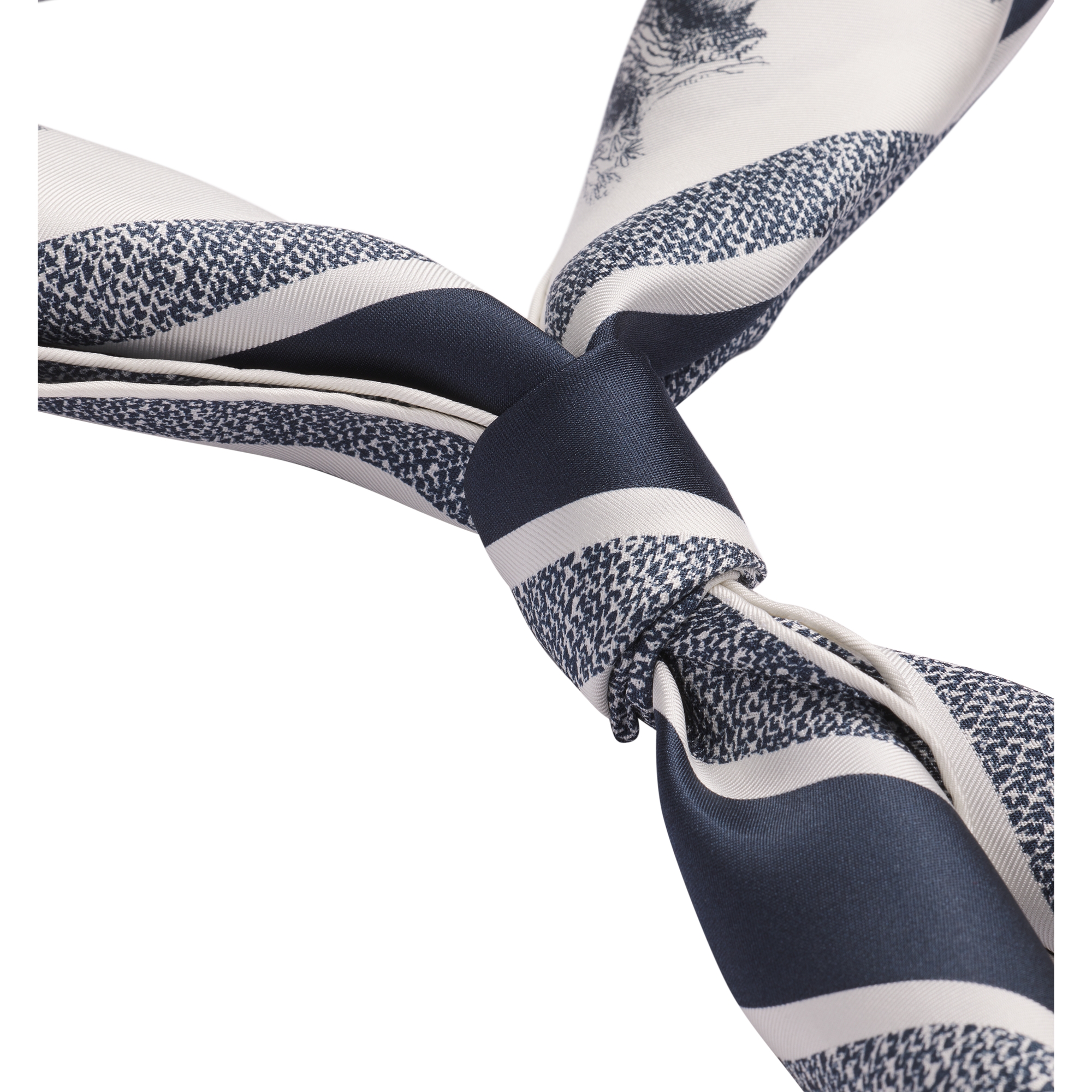 Toile de Jouy Sauvage 90 Square Scarf Ivory and Navy Blue Silk Twill E12