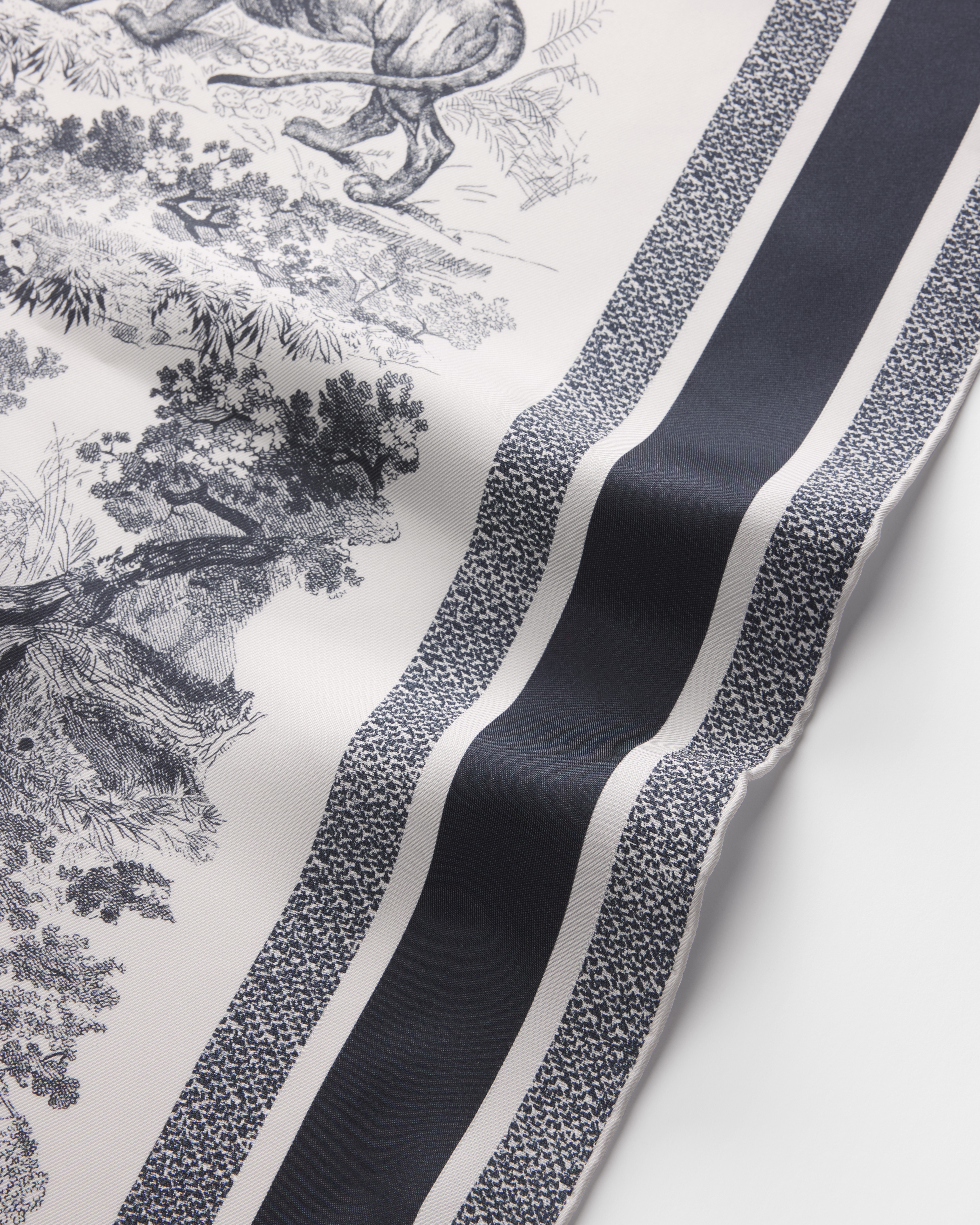 Toile de Jouy Sauvage 90 Square Scarf Ivory and Navy Blue Silk Twill E10