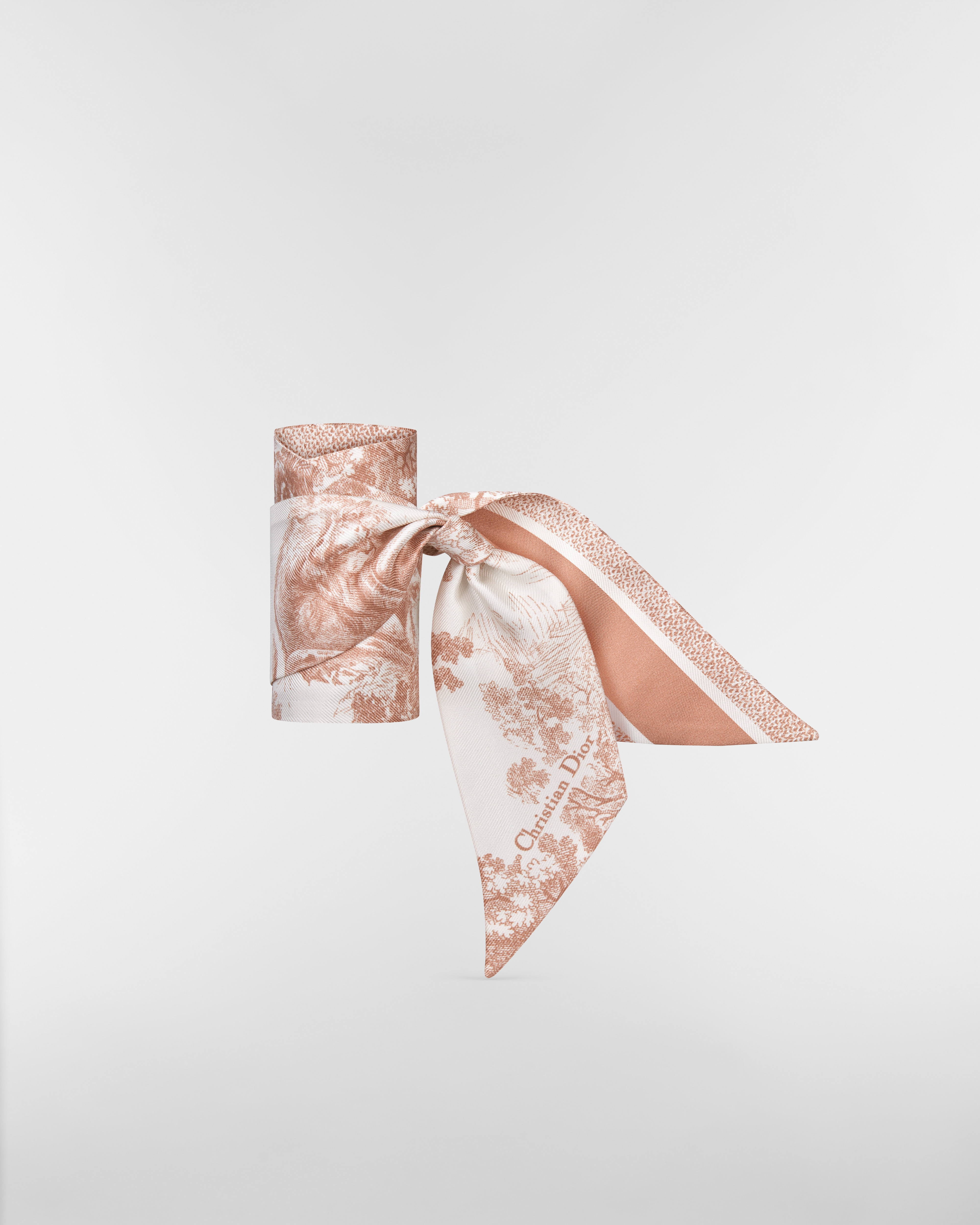 Toile de Jouy Sauvage Mitzah-Schal Seidentwill in Elfenbeinfarbe und Rosa E03