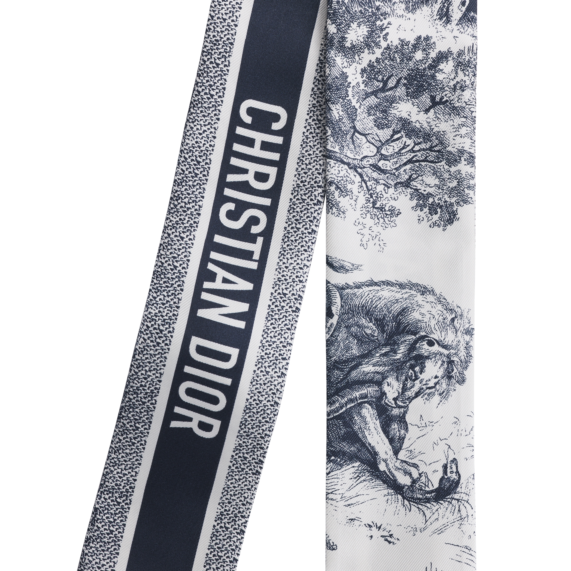 Toile de Jouy Sauvage Mitzah Scarf Ivory and Navy Blue Silk Twill E09