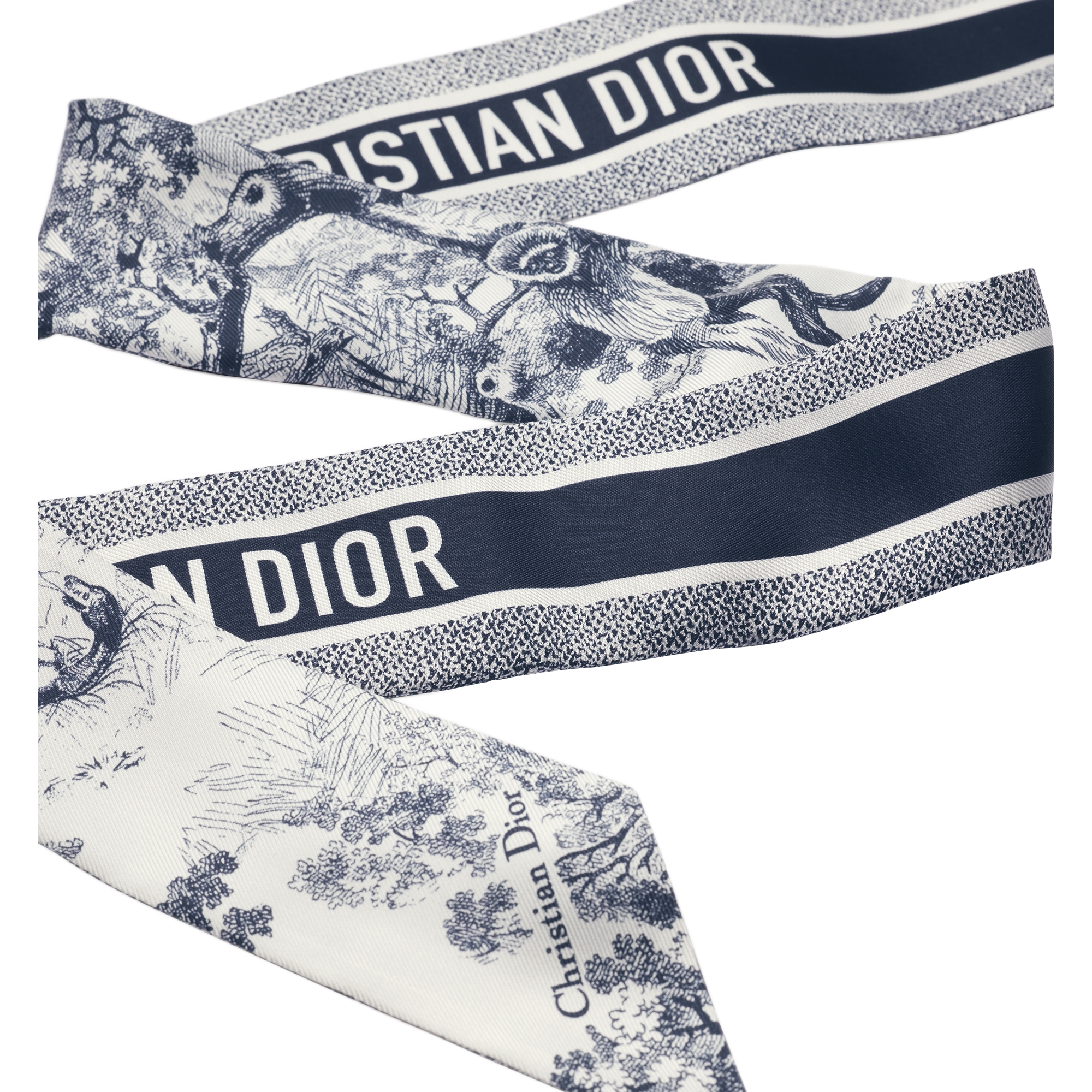 Toile de Jouy Sauvage Mitzah Scarf Ivory and Navy Blue Silk Twill E10