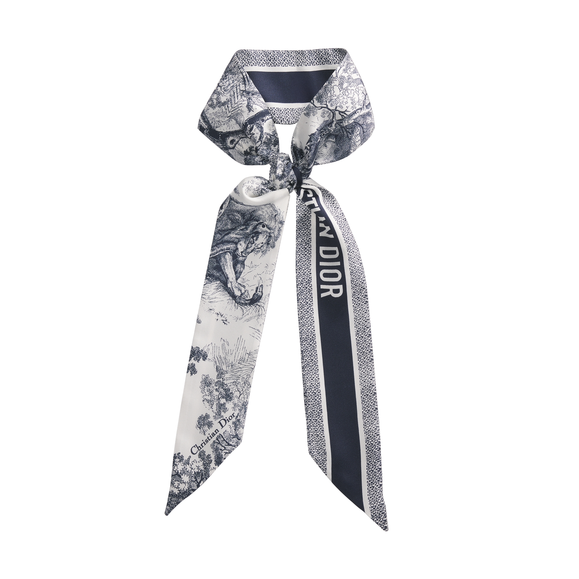 Toile de Jouy Sauvage Mitzah Scarf Ivory and Navy Blue Silk Twill E11