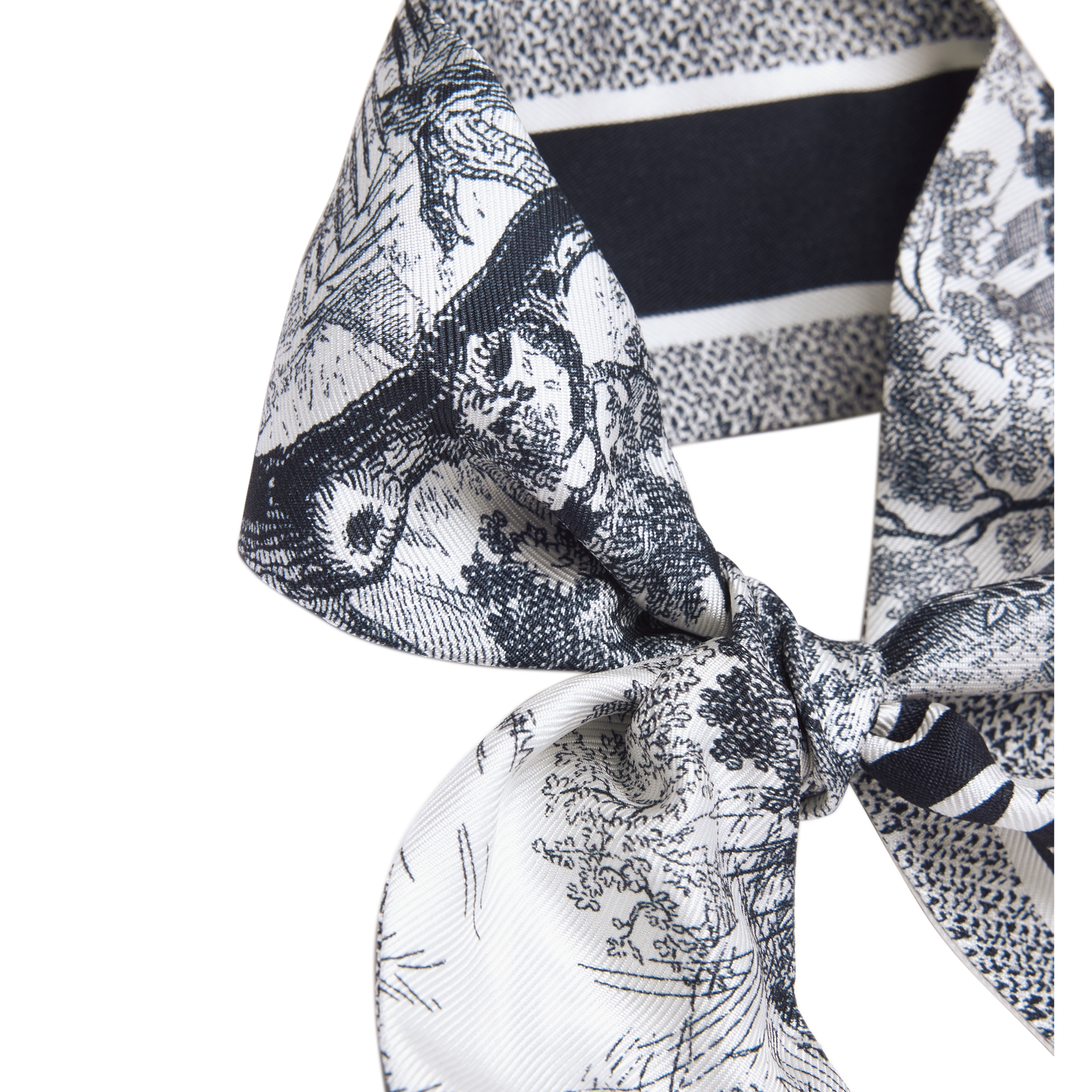 Toile de Jouy Sauvage Mitzah Scarf Ivory and Navy Blue Silk Twill E12