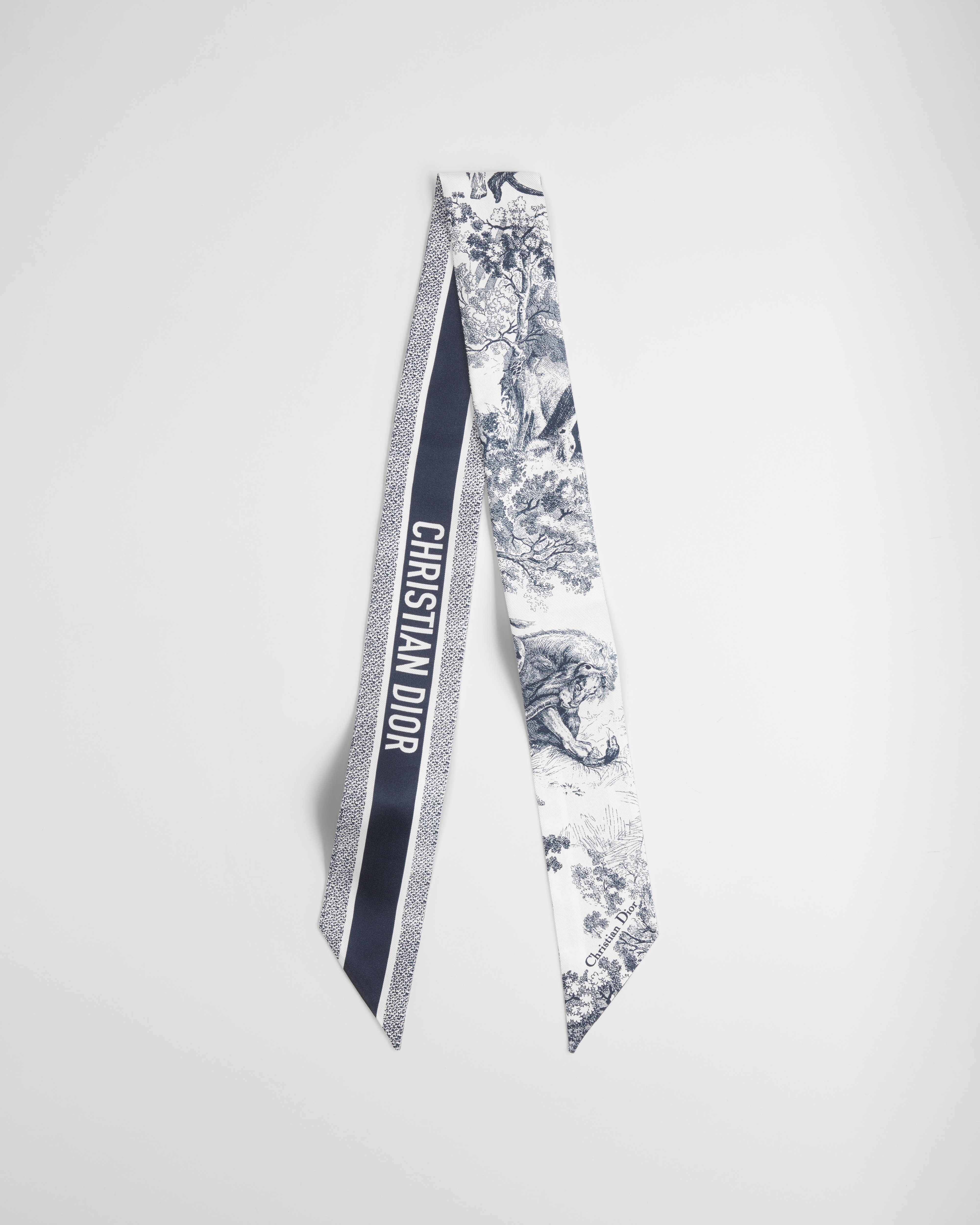 Toile de Jouy Sauvage 미차 스카프 아이보리 & 네이비 블루 실크 트윌 E01