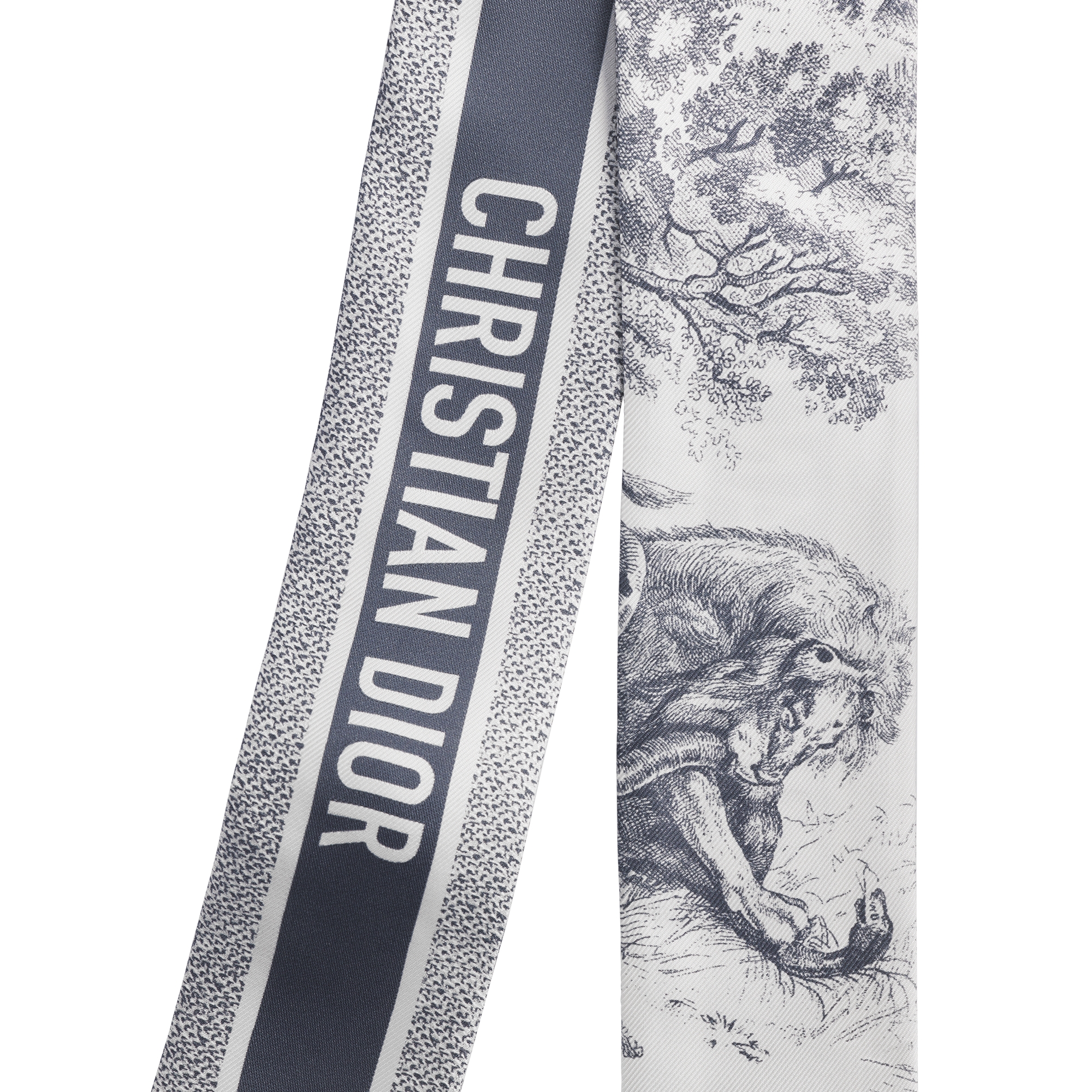 Toile de Jouy Sauvage Mitzah Scarf Ivory and Gray Silk Twill E09