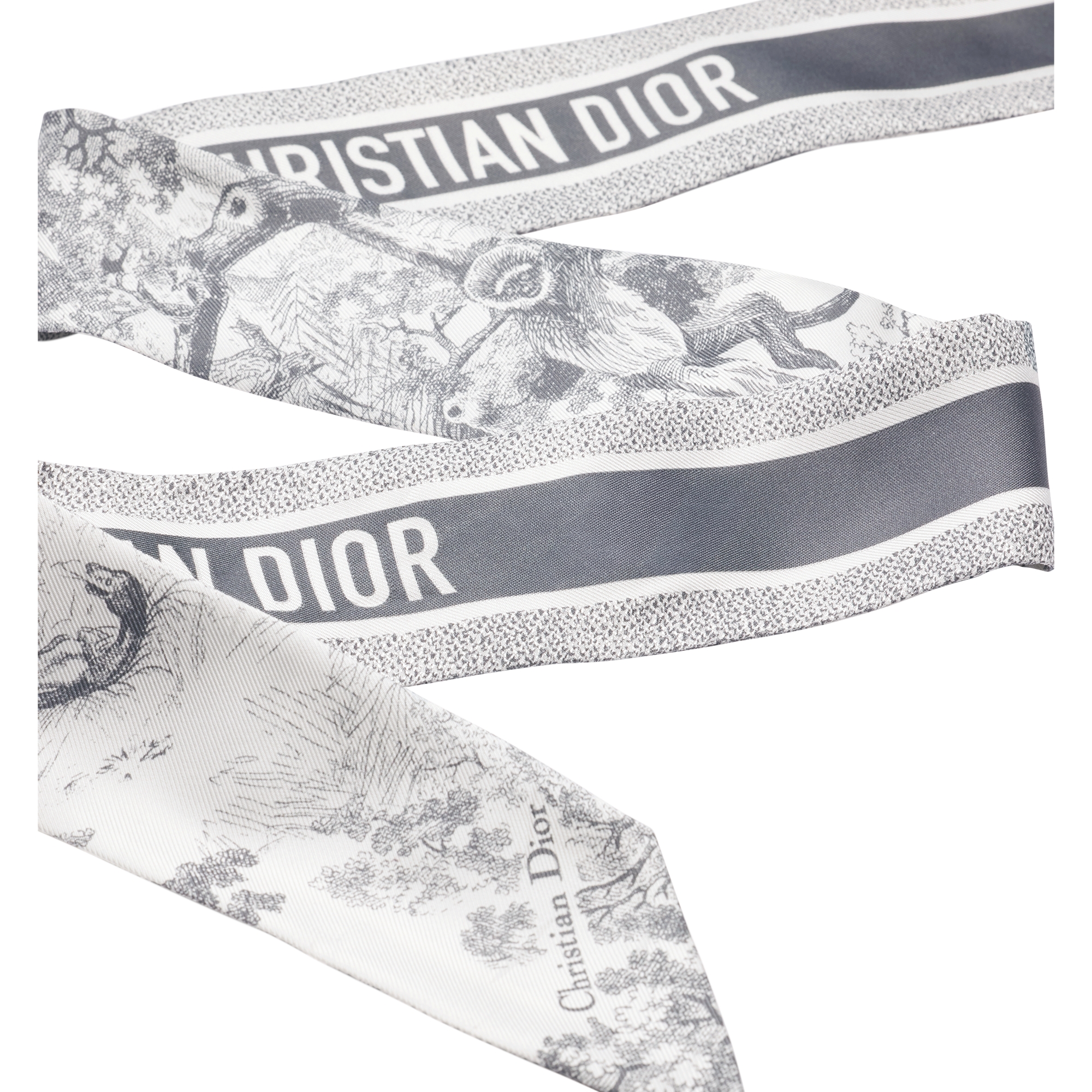 Toile de Jouy Sauvage Mitzah Scarf Ivory and Gray Silk Twill E10